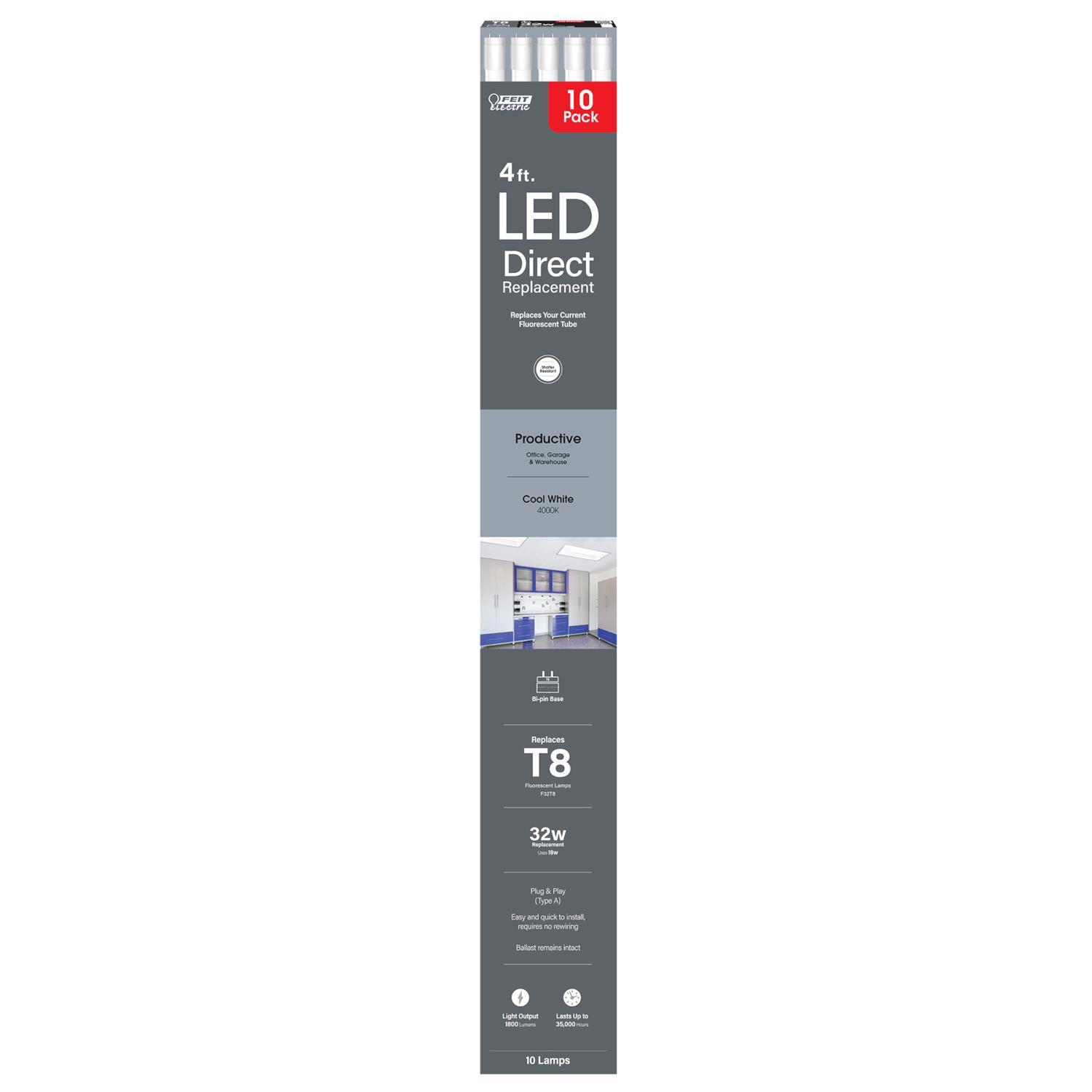 Feit Plug & Play T8 Cool White 47.4 in. G13 Linear LED Lamp 32 Watt Equivalence 10 pk