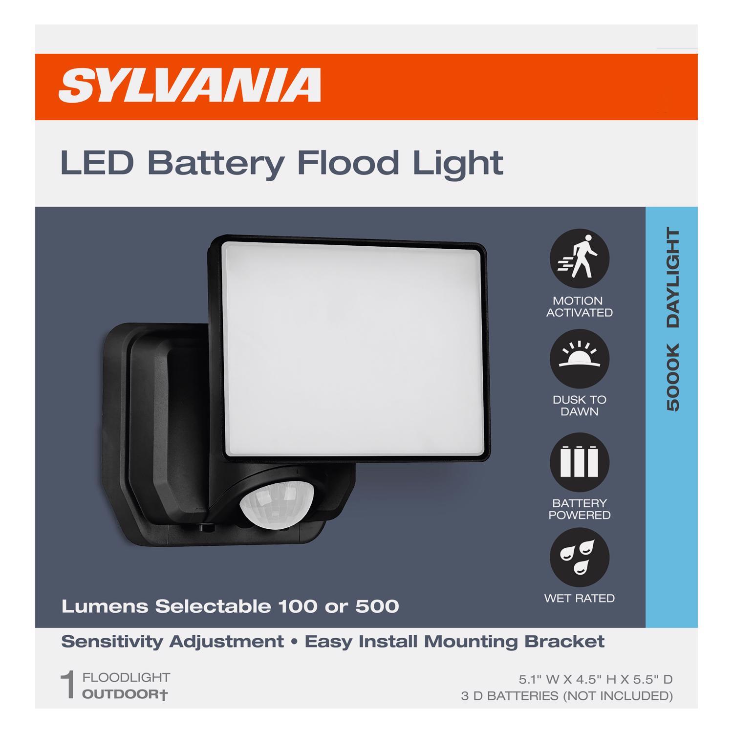 Sylvania Motion-Sensing Battery Powered LED Black Security Floodlight