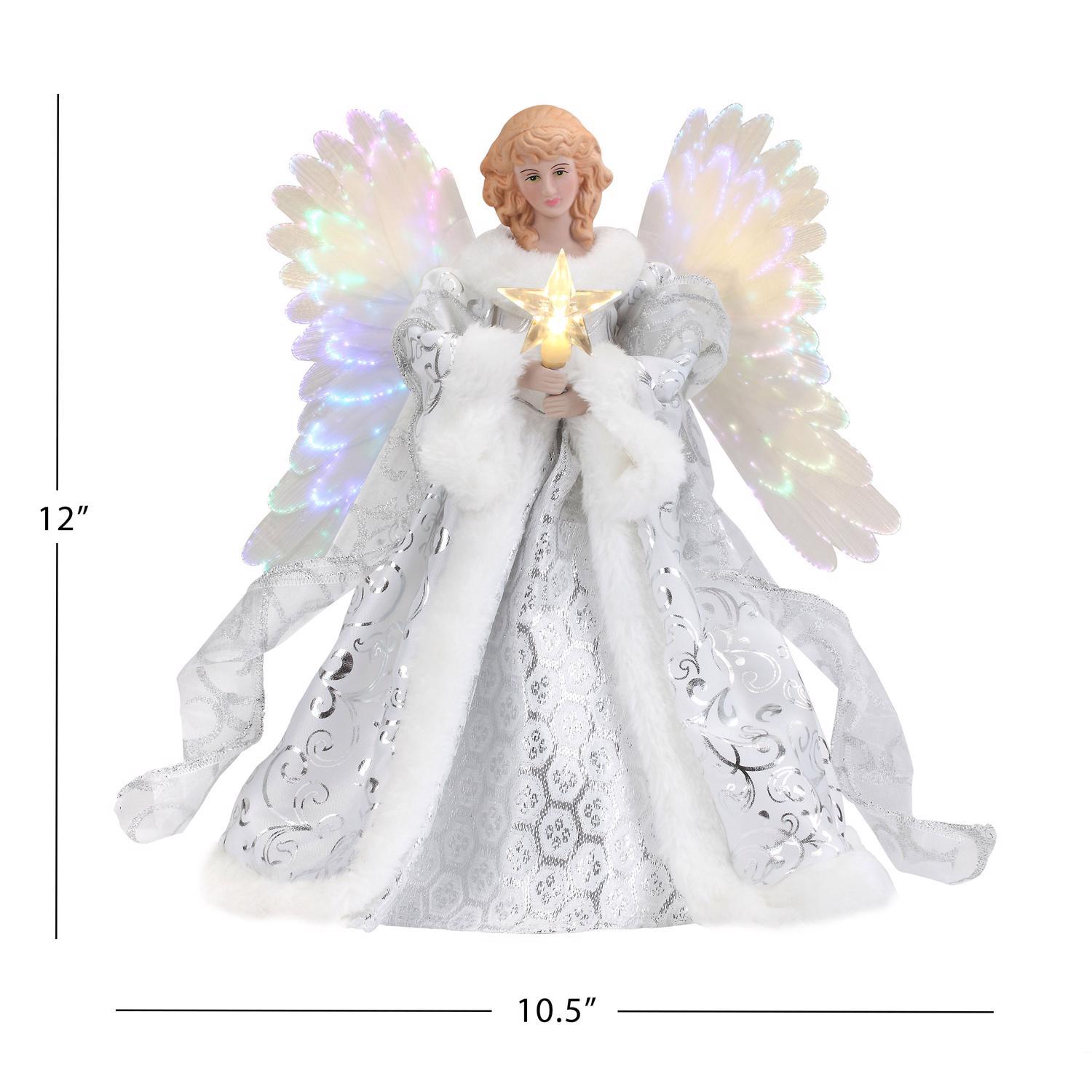 Mr. Christmas LED White Animated Fiber Optic Angel Tree Topper 12 in.