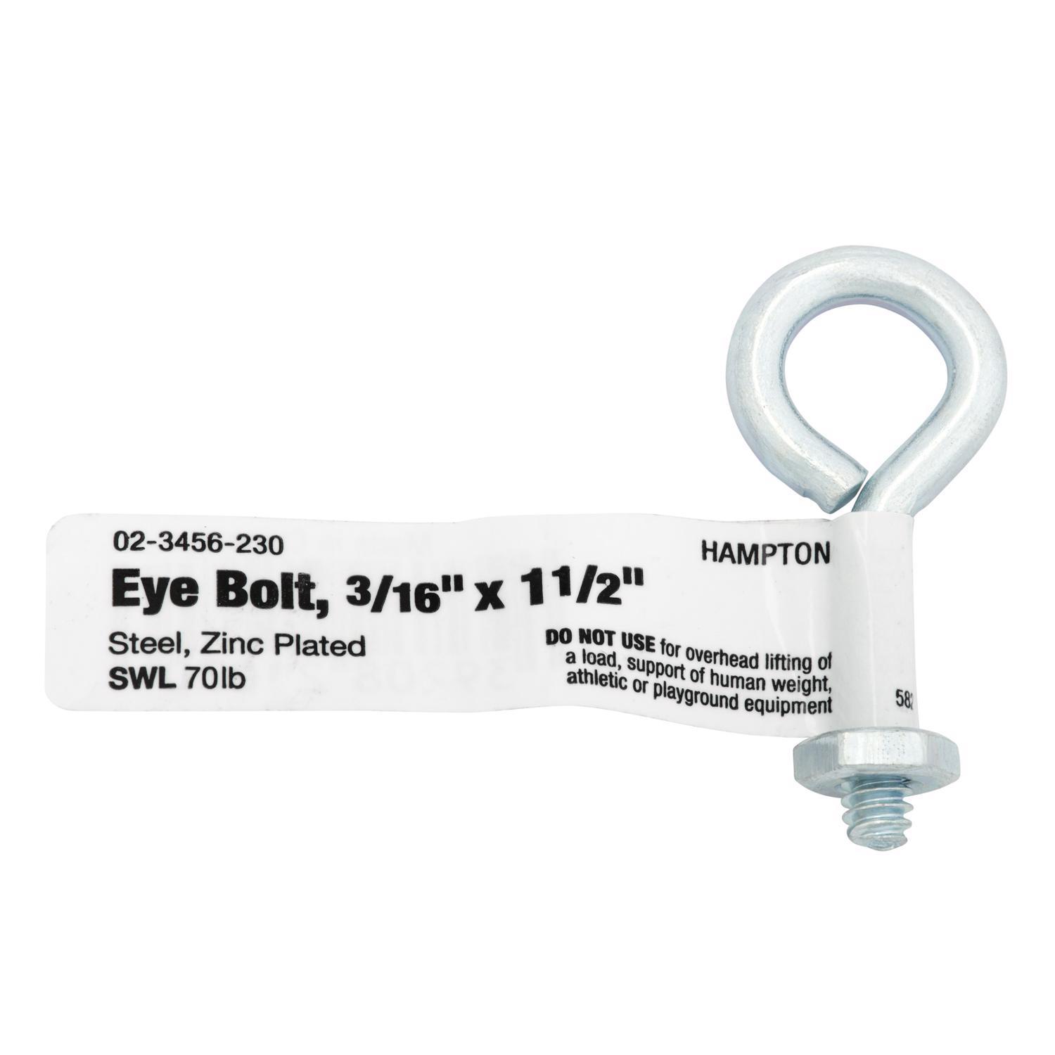 Hampton 3/16 in. X 1-1/2 in. L Zinc-Plated Steel Eyebolt Nut Included