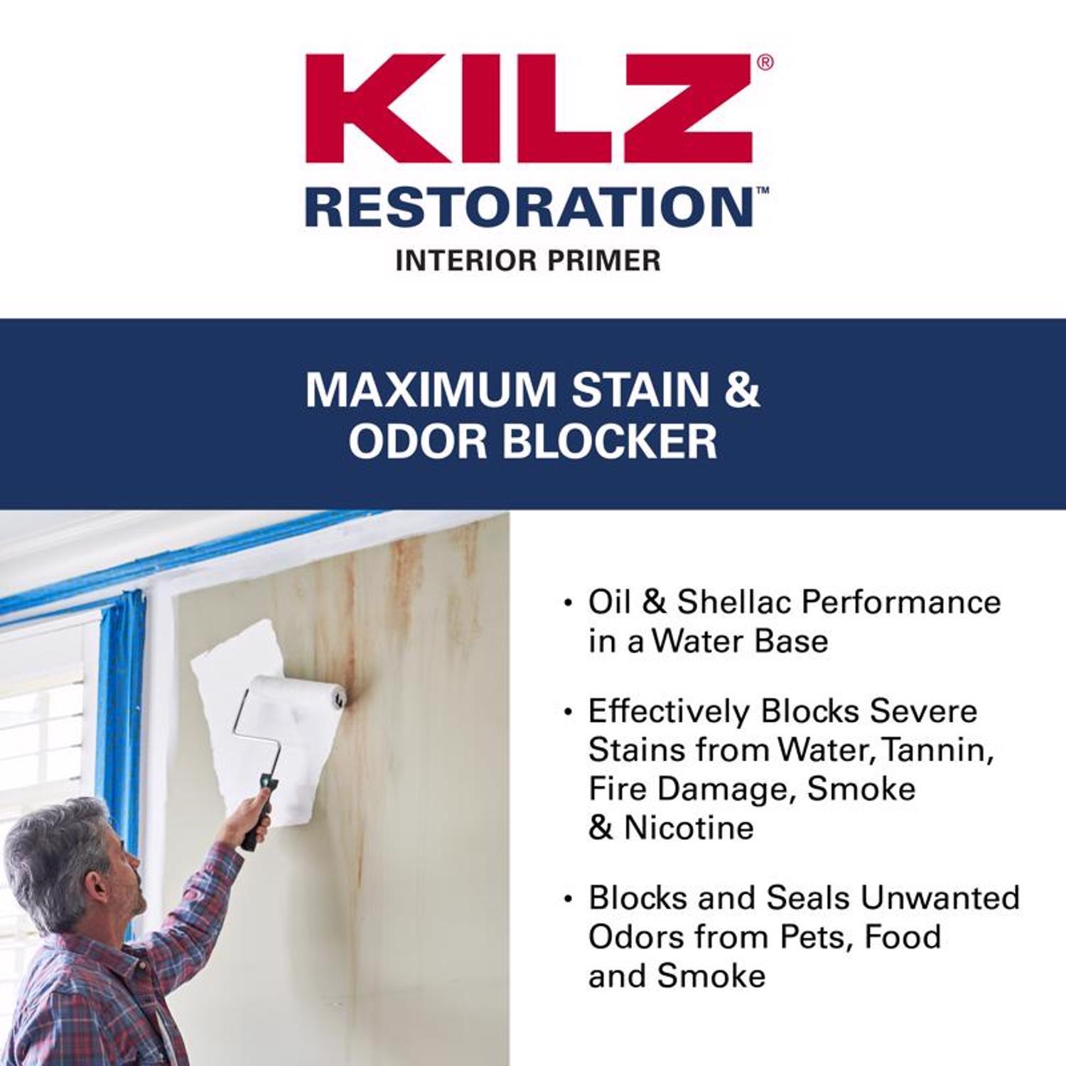 KILZ Restoration White Flat Water-Based Acrylic Modified Epoxy Stain and Odor Blocking Primer 1 gal