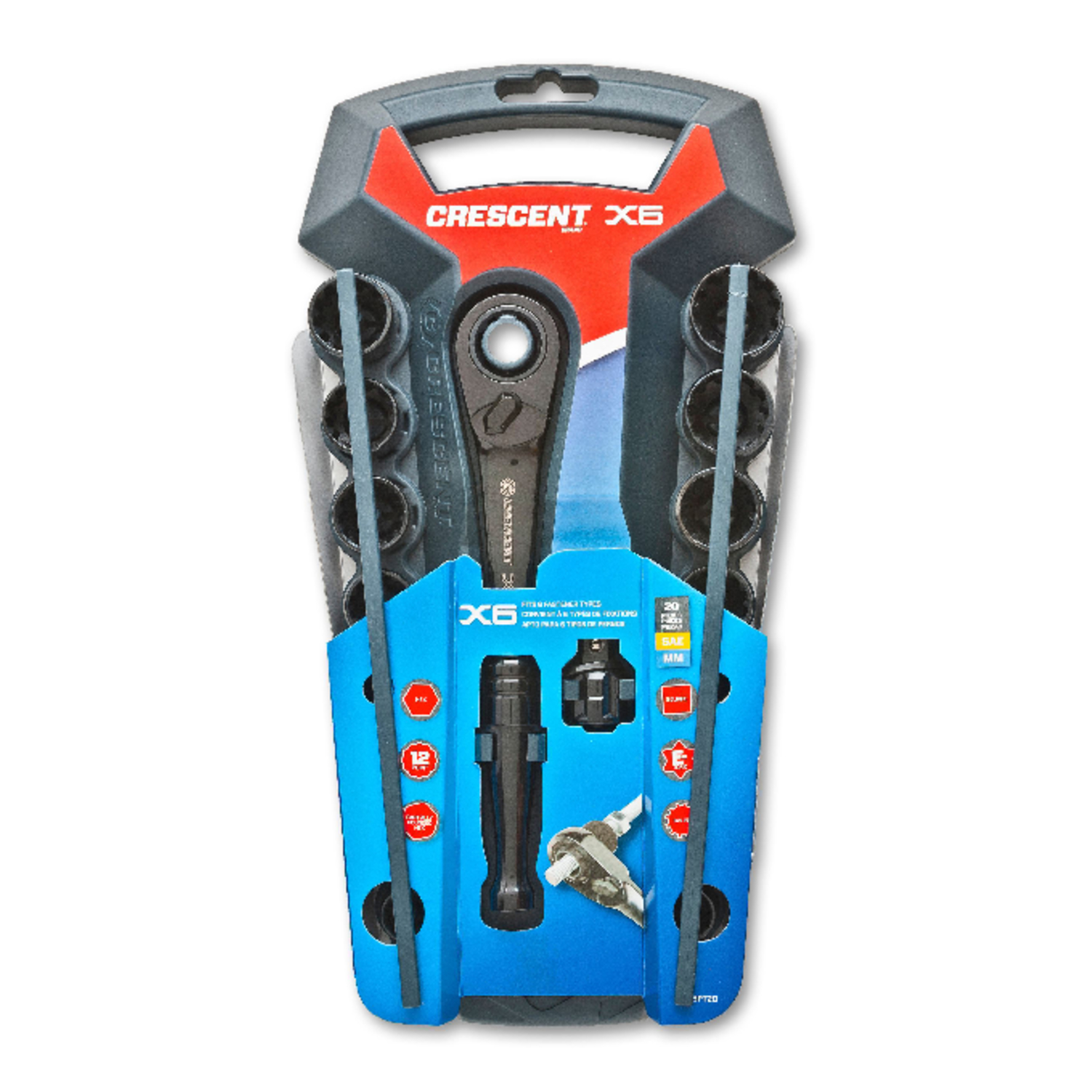 Crescent X6 3/8 in. drive Metric and SAE 12 Point Socket and Ratchet Set 25 pc