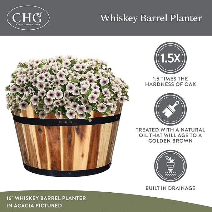 Classic Home & Garden Planter, Acacia Metal Oak Wood, 1 Pack