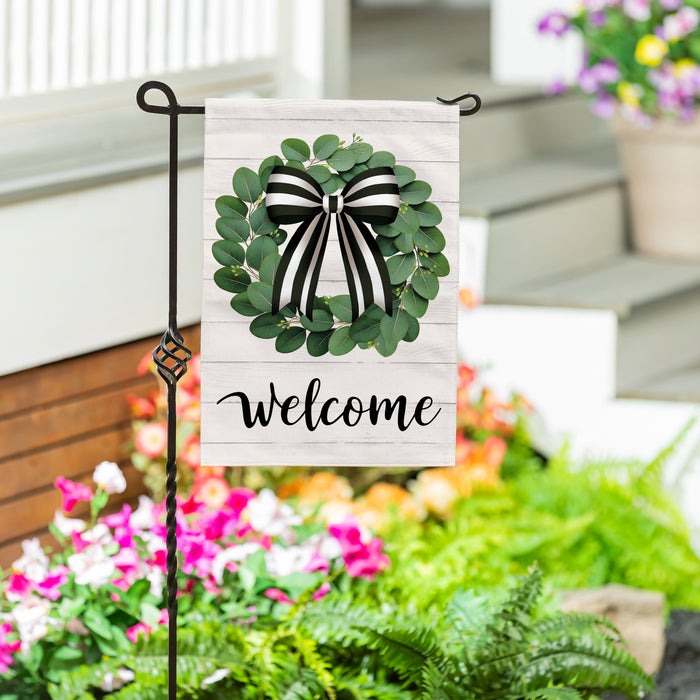 Evergreen Eucalyptus Leaves Wreath Burlap Garden Flag