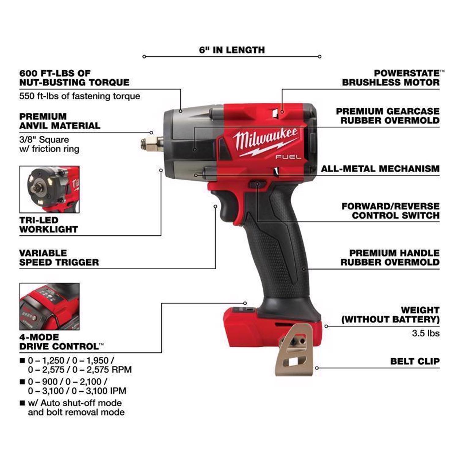 Milwaukee M18 FUEL 3/8 in. Cordless Brushless Impact Wrench Tool Only