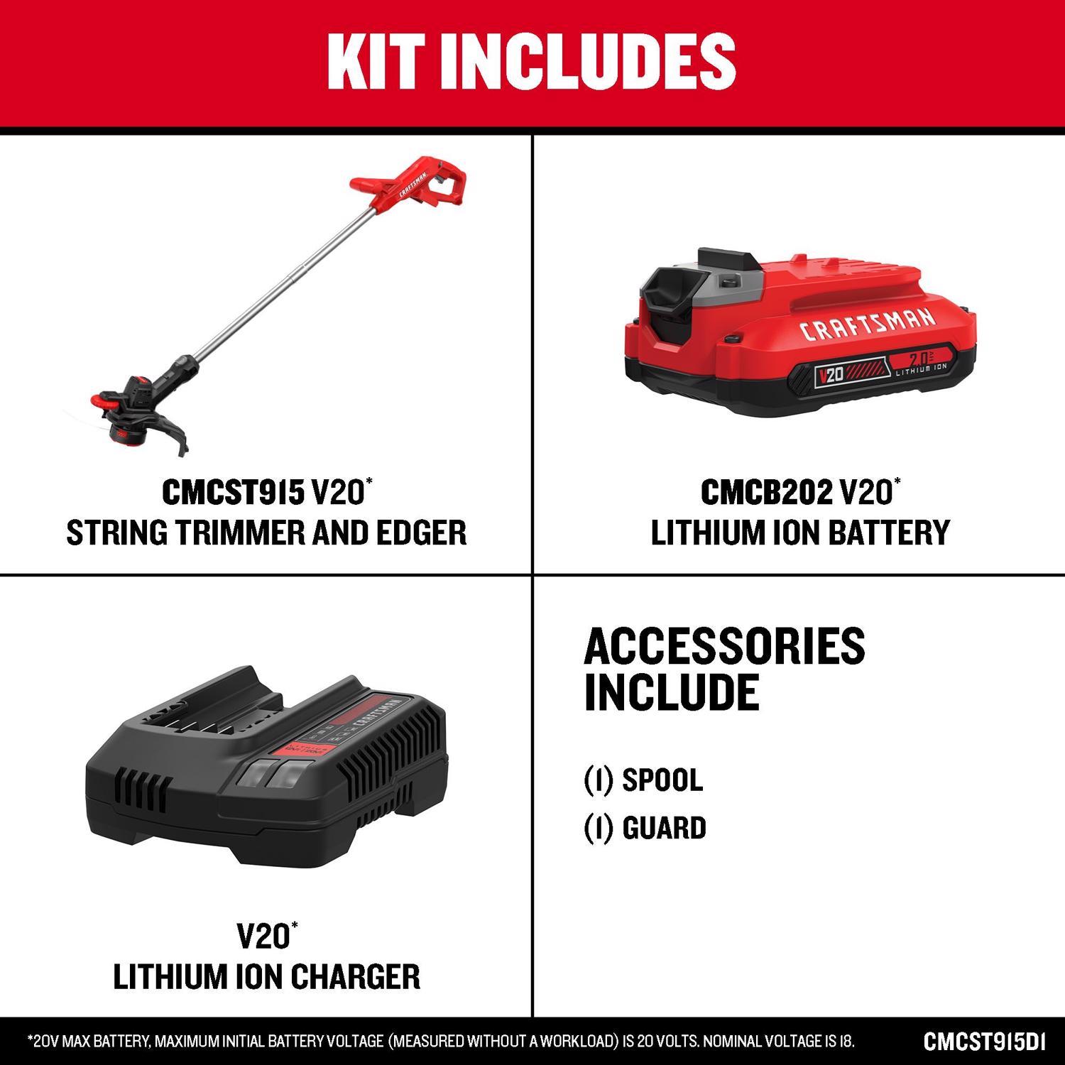 Craftsman CMCST915D1 10 in. 20 V Battery String Trimmer Kit (Battery & Charger)