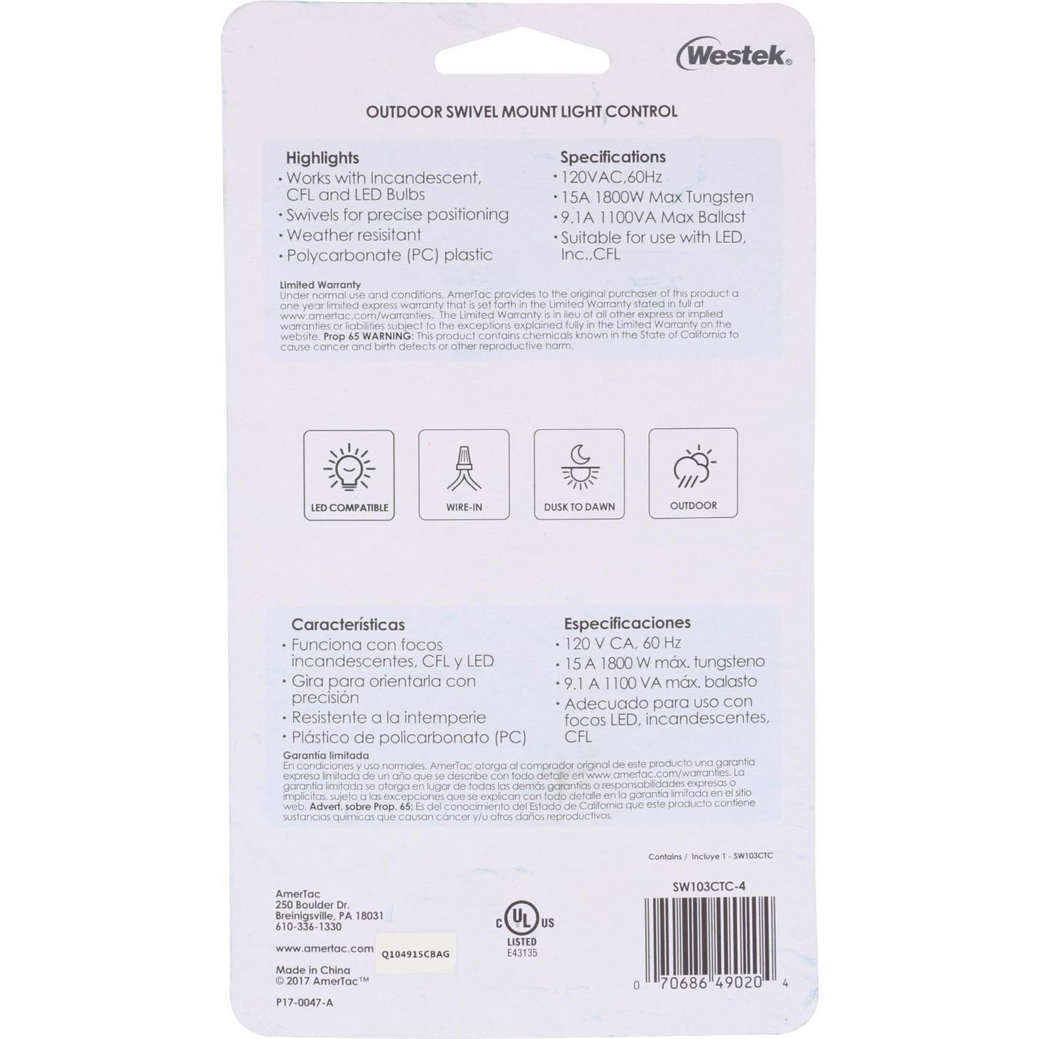 Amertac Black Photoelectric Swivel Eye Light Control 1 pk