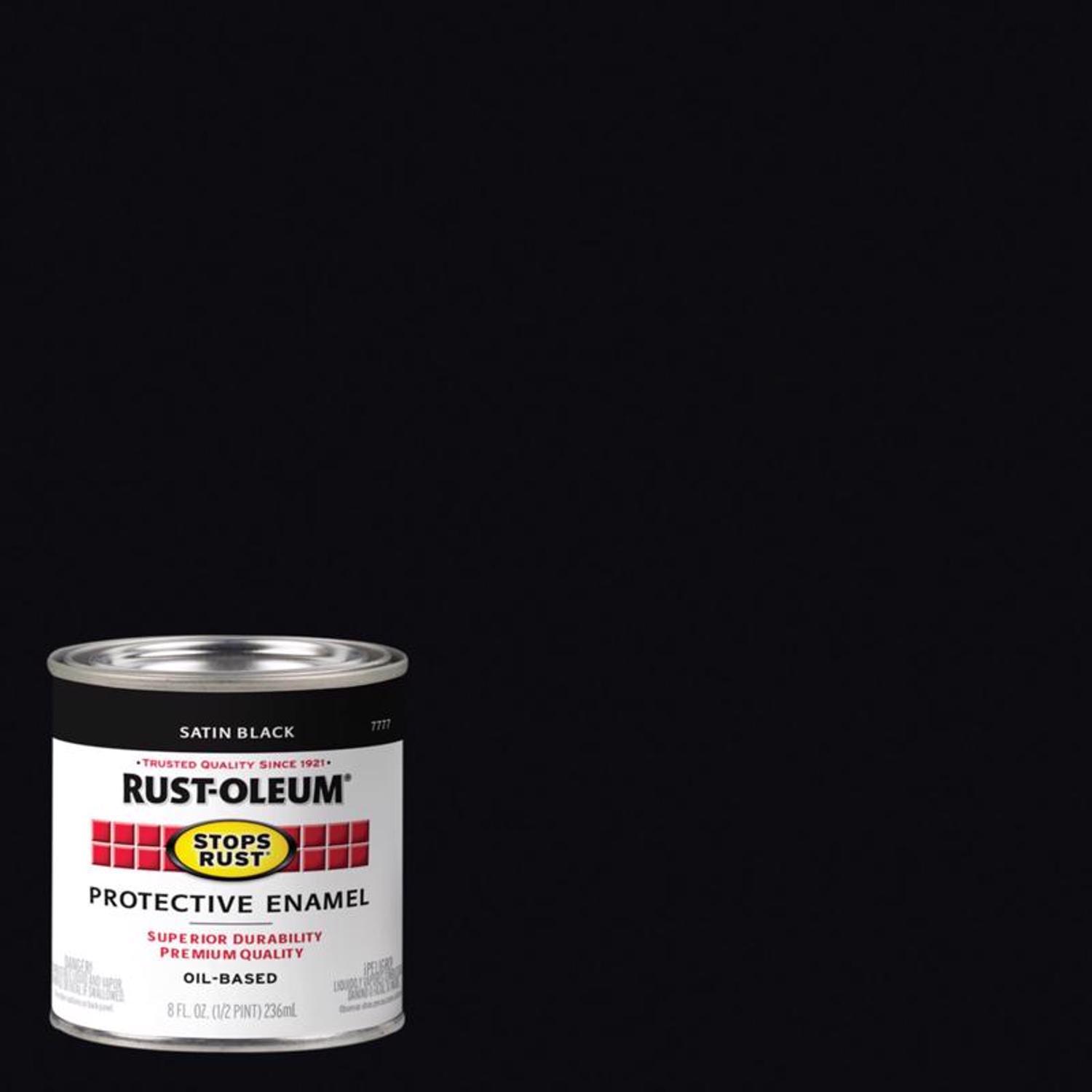 Rust-Oleum Stops Rust Indoor and Outdoor Satin Black Oil-Based Enamel Protective Paint 0.5 pt