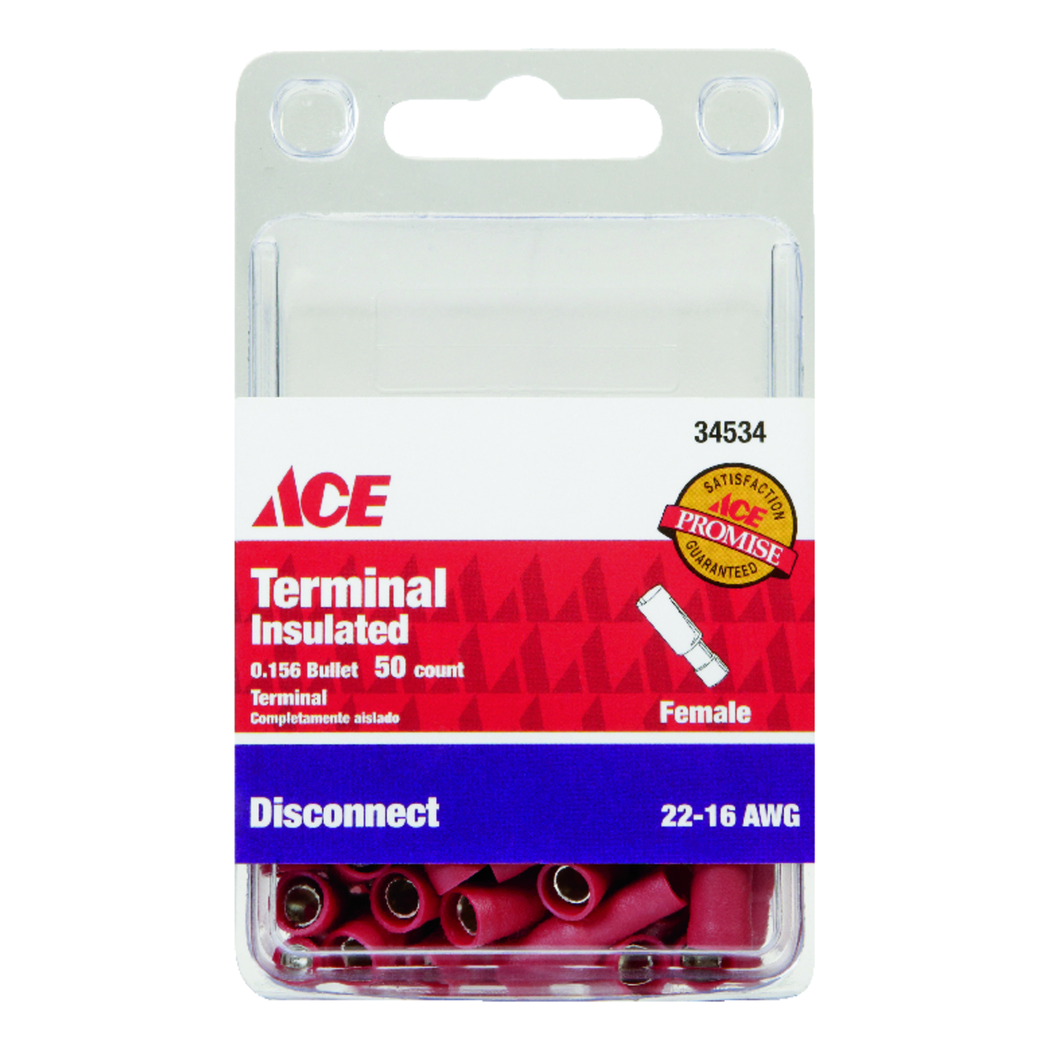 Ace Insulated Wire Female Disconnect Red 50 pk