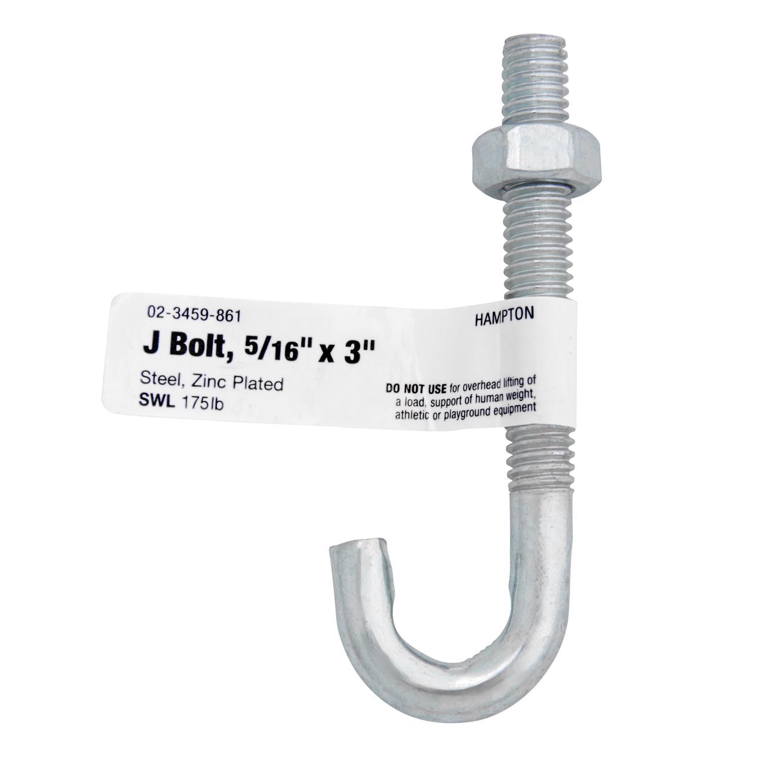 Hampton Medium ZincPlated Silver Steel 13/16 in. L JBolt 175 lb 1 pk