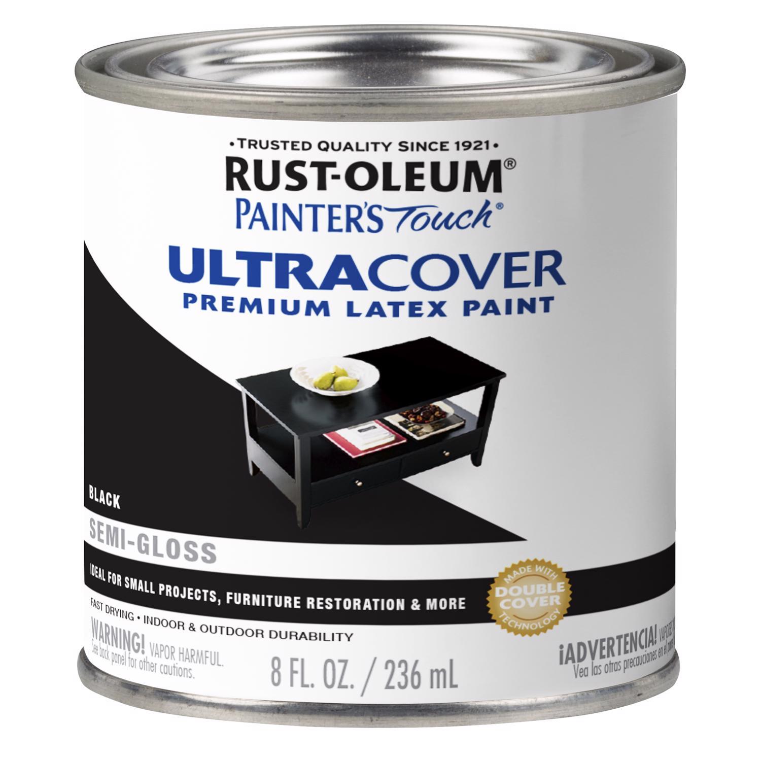 Rust-Oleum Painters Touch Semi-Gloss Black Water-Based Ultra Cover Paint Exterior and Interior 0.5 p