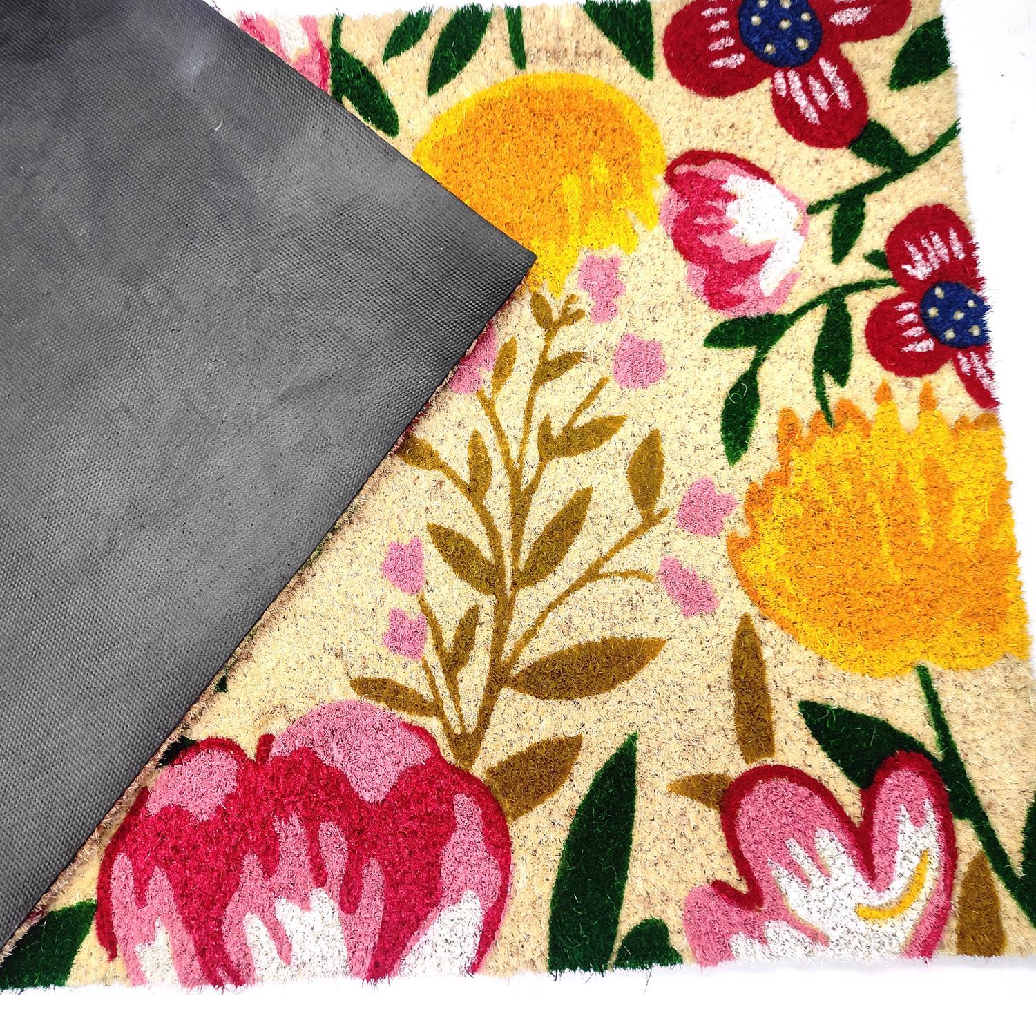 First Concept 18 in. W X 30 in. L Multi-Color Flowers Coir Door Mat