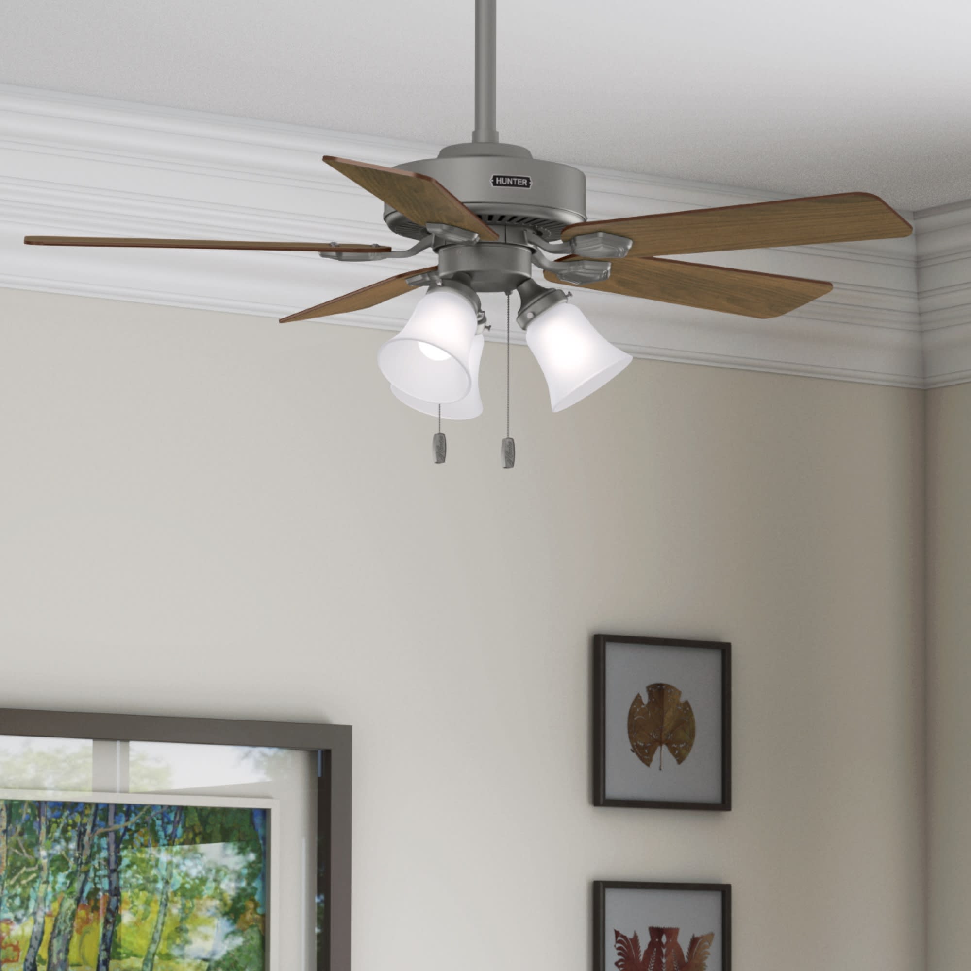 Hunter Fan Swanson 44 inch Matte Silver with Autumn Walnut / Natural Wood Blades Ceiling Fan