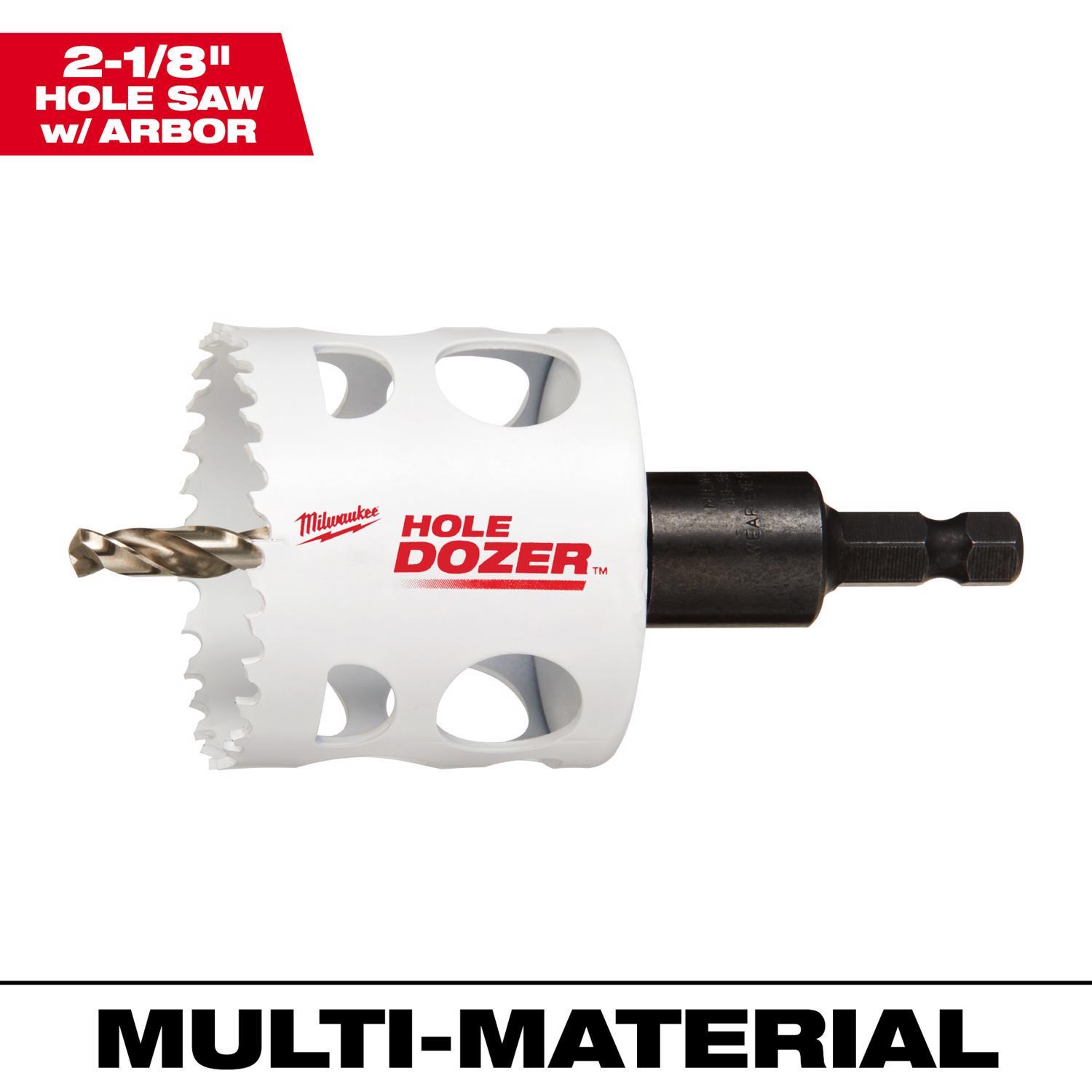 Milwaukee Hole Dozer 2-1/8 in. Bi-Metal 2.7 in. L X 1/4 in. D Hole Saw with Arbor and Pilot Bit Arbo