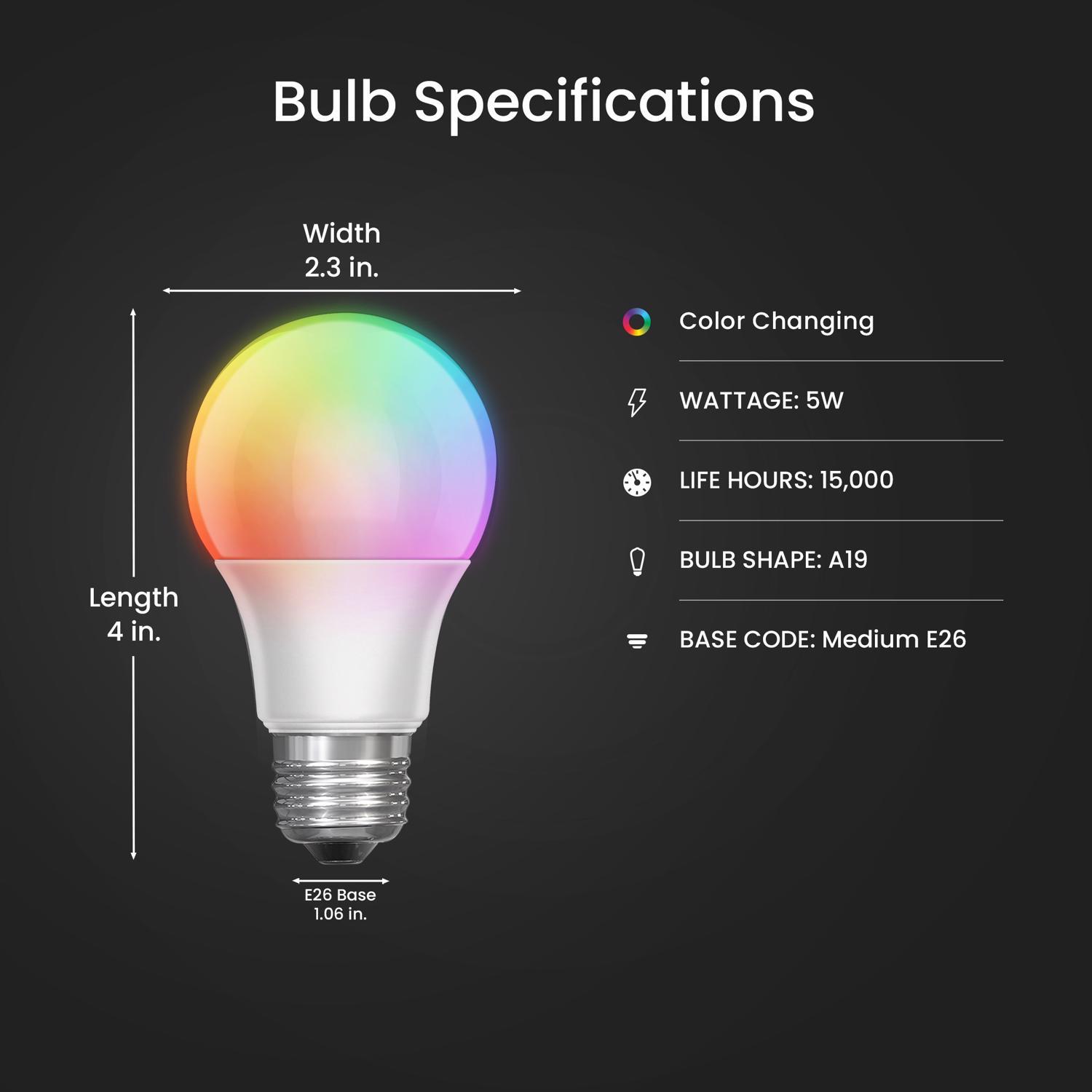 Feit A19 E26 (Medium) Party Bulb Color Changing 5 Watt Equivalence 2 pk