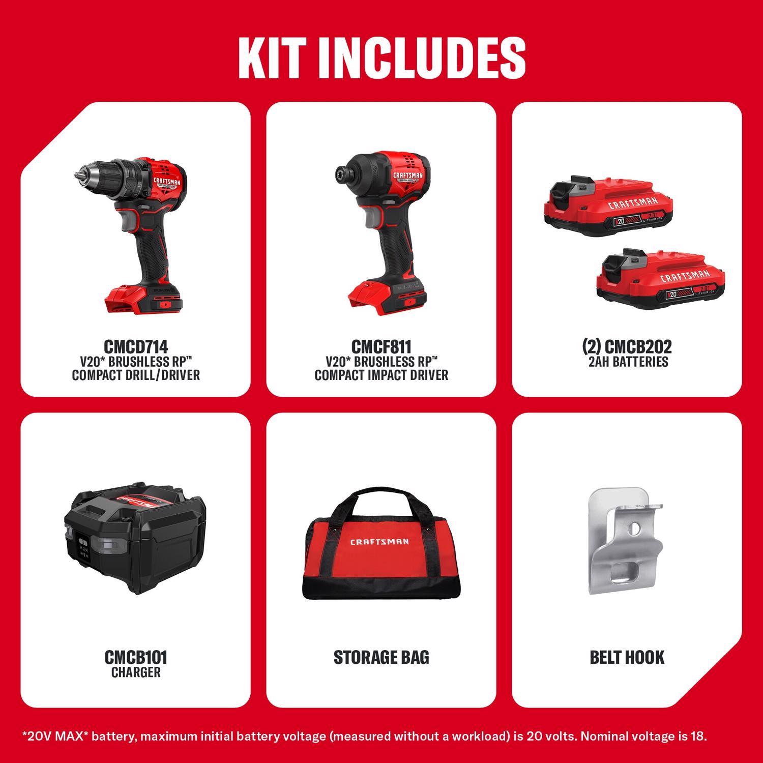 CRAFTSMAN V20 BRUSHLESS RP Cordless Brushless 2 Tool Drill and Impact Driver Kit