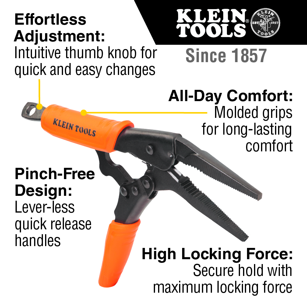 Klein Long Nose Locking Pliers, 9-in.