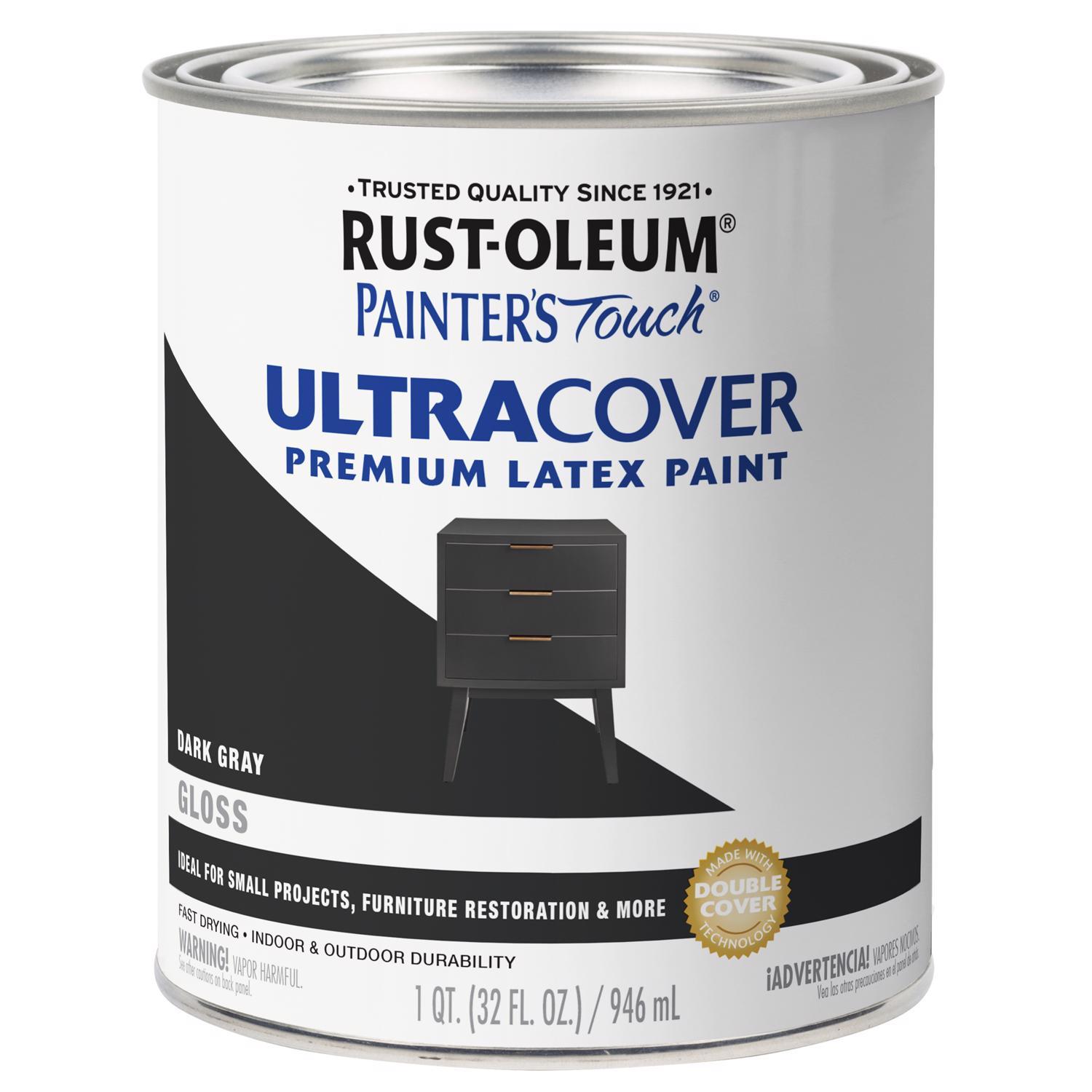Rust-Oleum Painters Touch Ultra Cover Gloss Dark Gray Water-Based Acrylic Ultra Cover Paint 1 qt