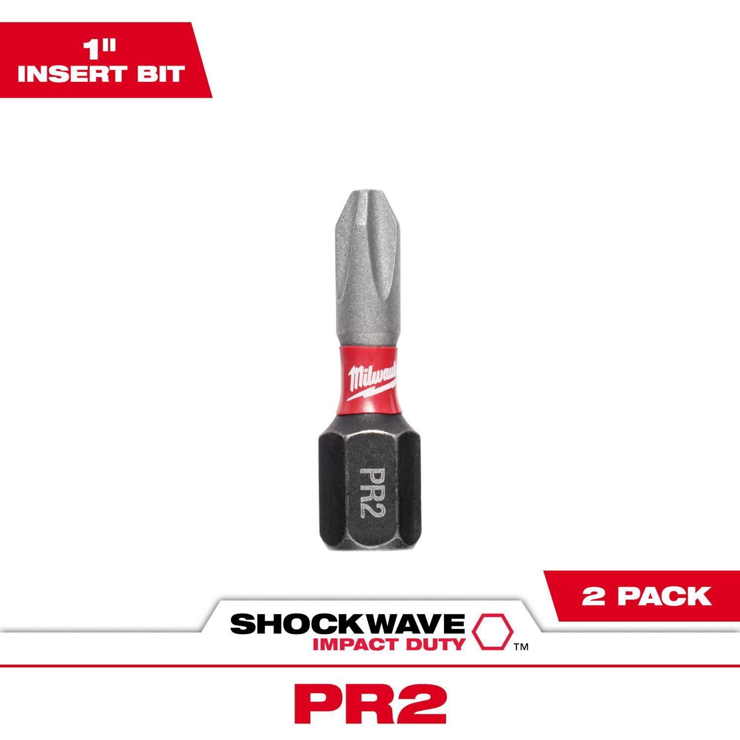 Milwaukee Shockwave Phillips #2 X 1 in. L Impact Reduced Insert Bit Steel 2 pk
