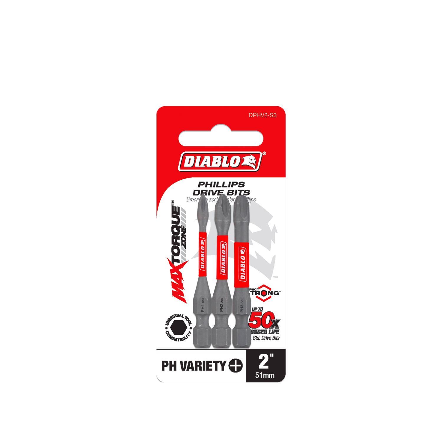 Diablo Phillips 2 in. L Drive Bit Set Black Oxide 3 pc