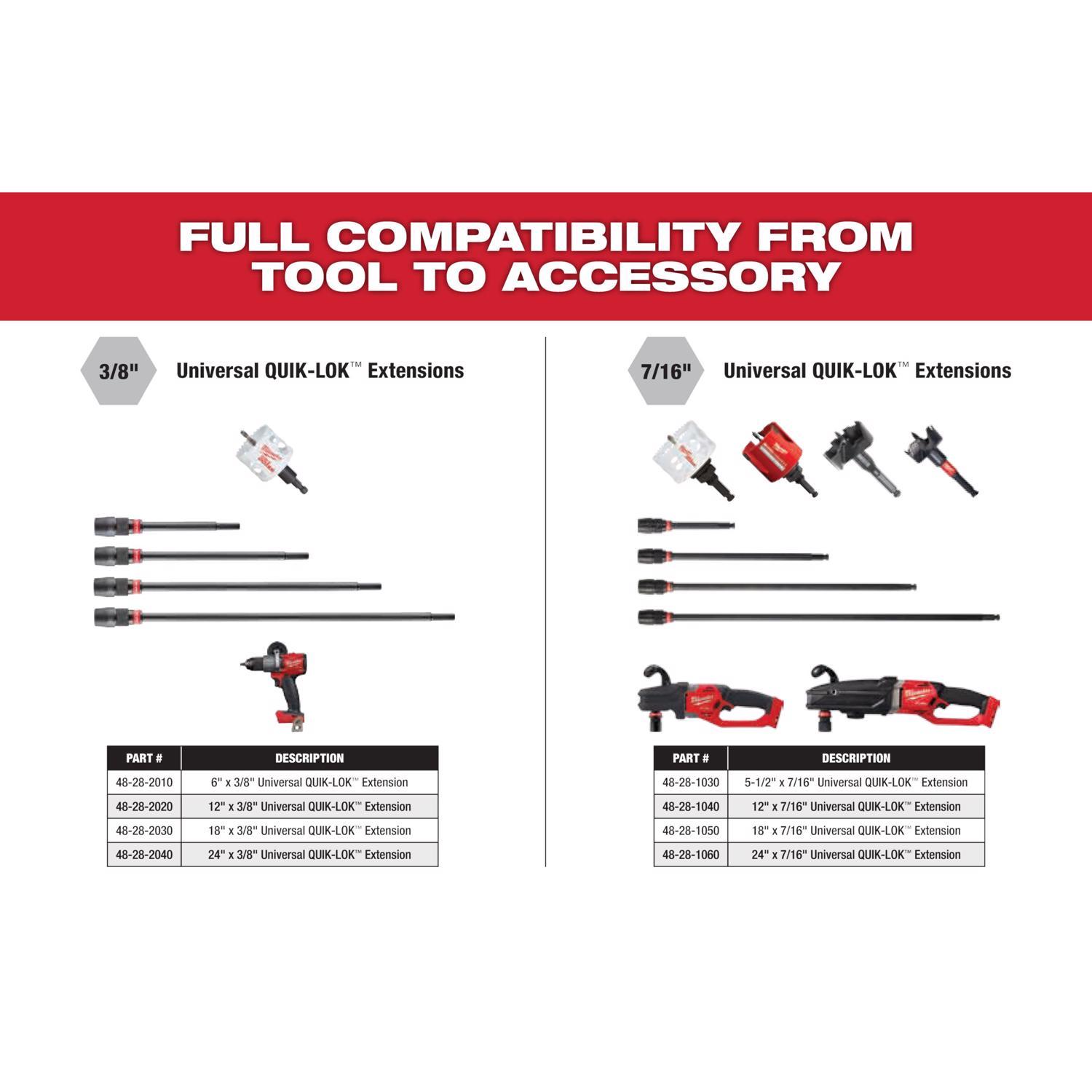 Milwaukee Quik-Lok 3/8 in. X 6 in. L Metal Extension Drill Bit 1 pk