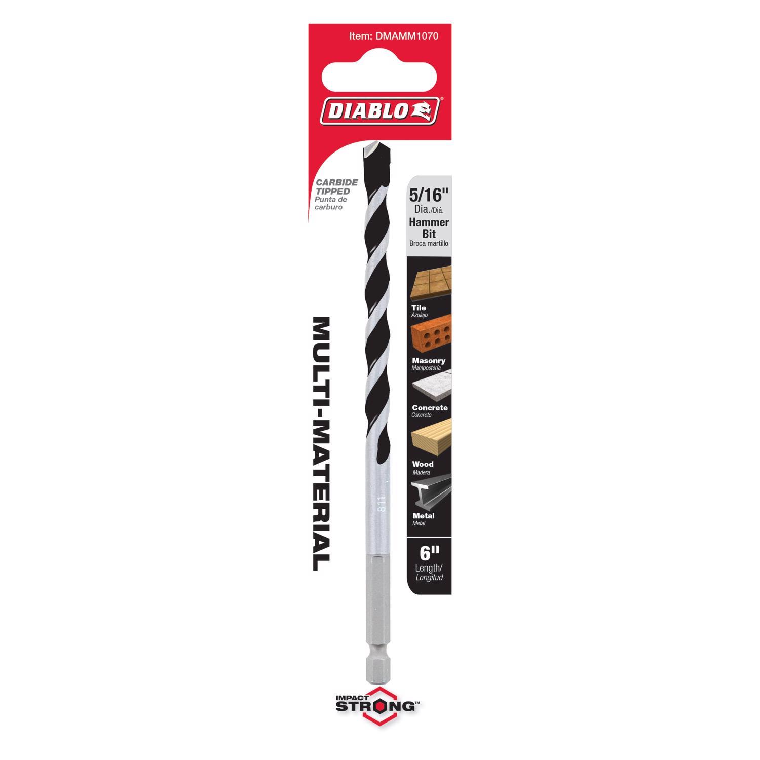 Diablo 5/16 in. X 6 in. L Multi-Material Carbide Tipped Hammer Drill Bit Hex Shank 1 pk