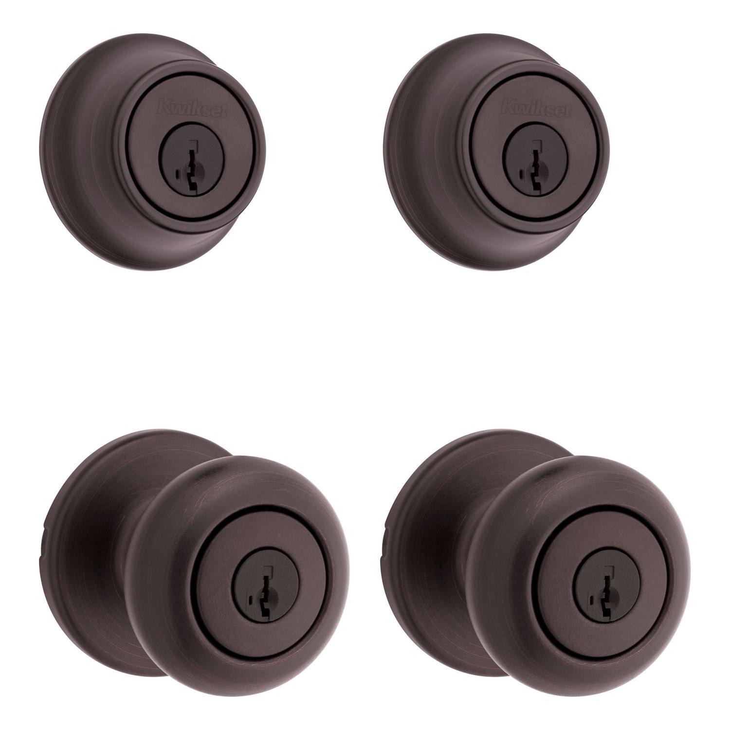Kwikset SmartKey Security Classic Venetian Bronze Entry Knob and Single Cylinder Deadbolt KW1 2-3/4