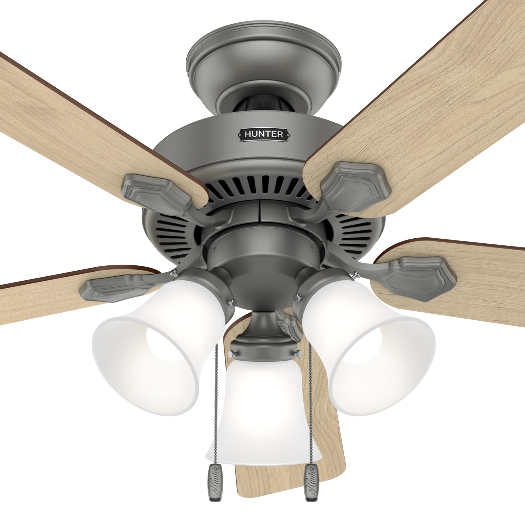 Hunter Fan Swanson 44 inch Matte Silver with Autumn Walnut / Natural Wood Blades Ceiling Fan