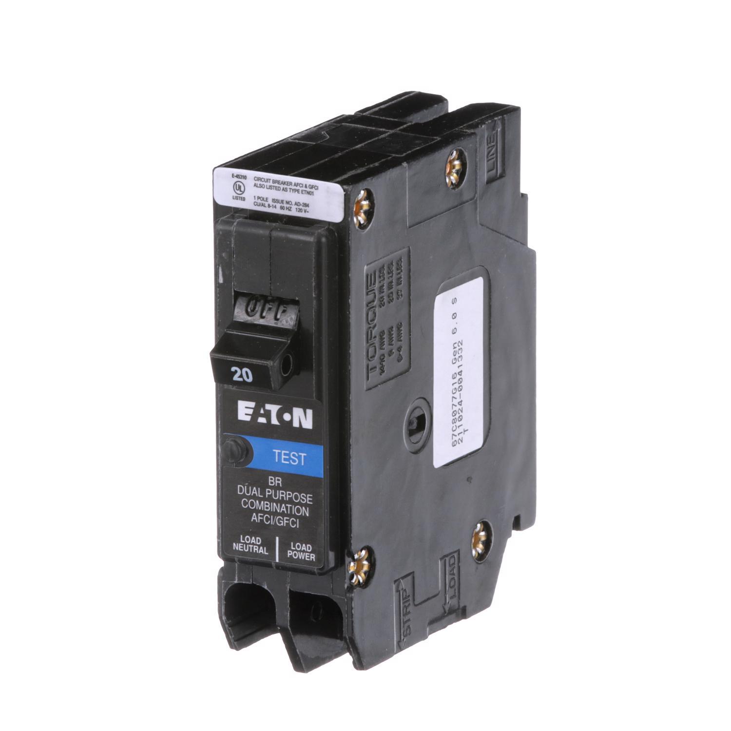 Eaton 20 amps Arc Fault/Ground Fault Single Pole Circuit Breaker