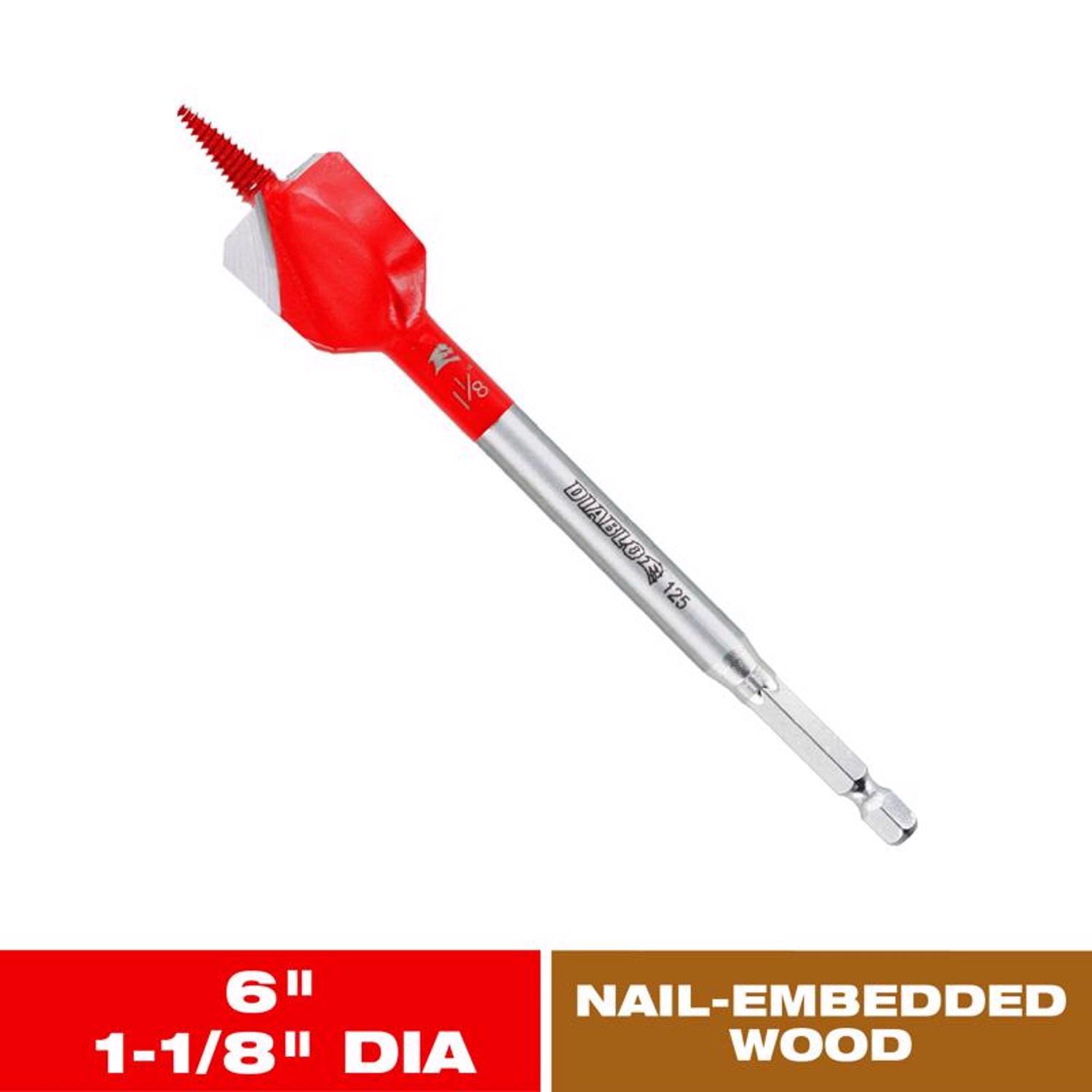 Diablo Demo Demon 1-1/8 in. X 6 in. L High Carbon Steel Nail-Embedded Wood Spade Bit Hex Shank 1 pk