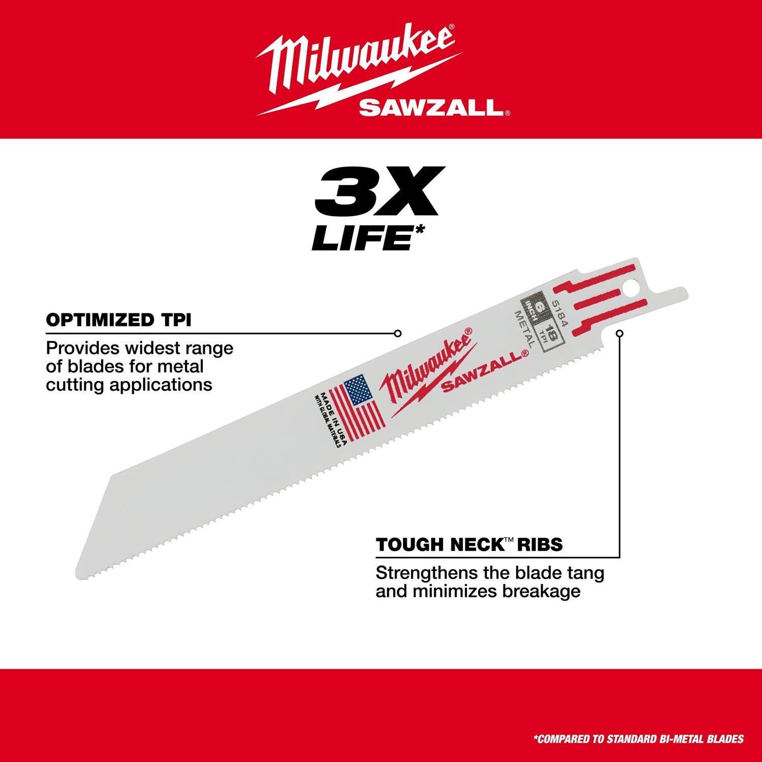 Milwaukee Sawzall 4 in. Bi-Metal Double Duty Upgrade Reciprocating Saw Blade 10 TPI 5 pk