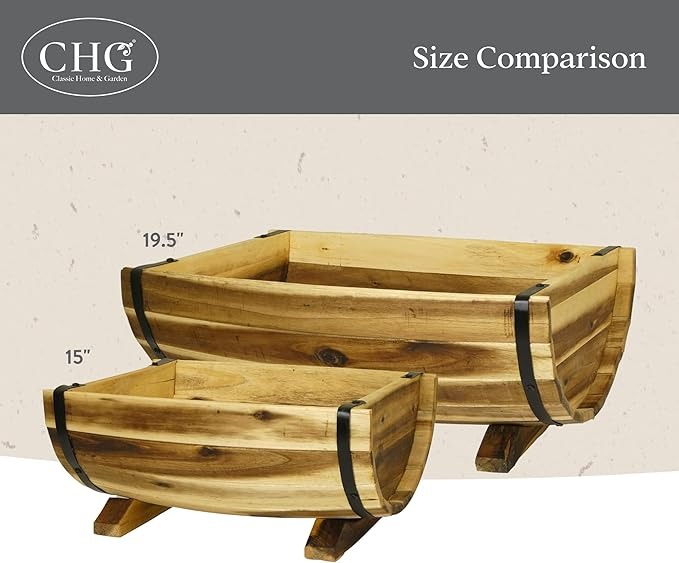 Classic Home & Garden Planters, Acacia Metal Oak Wood, 1 Pack