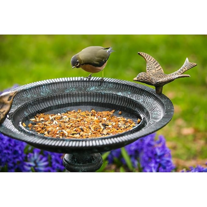 Evergreen Garden Evergreen Hummingbird Bird Baths for Outdoors Heavy Duty | Metal Bird Bath Bowl with Stand | Ground Standing Bird Bath and Feeder for Garden Yard Deck