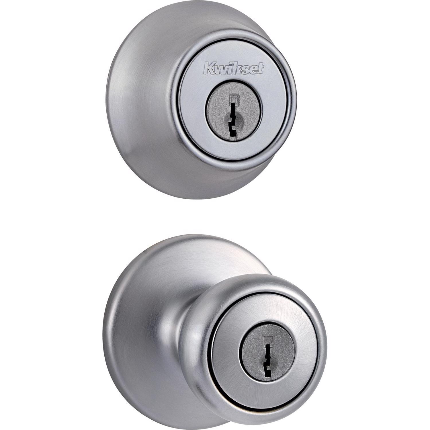 Kwikset Tylo Satin Chrome Deadbolt and Entry Door Knob 1-3/4 in.