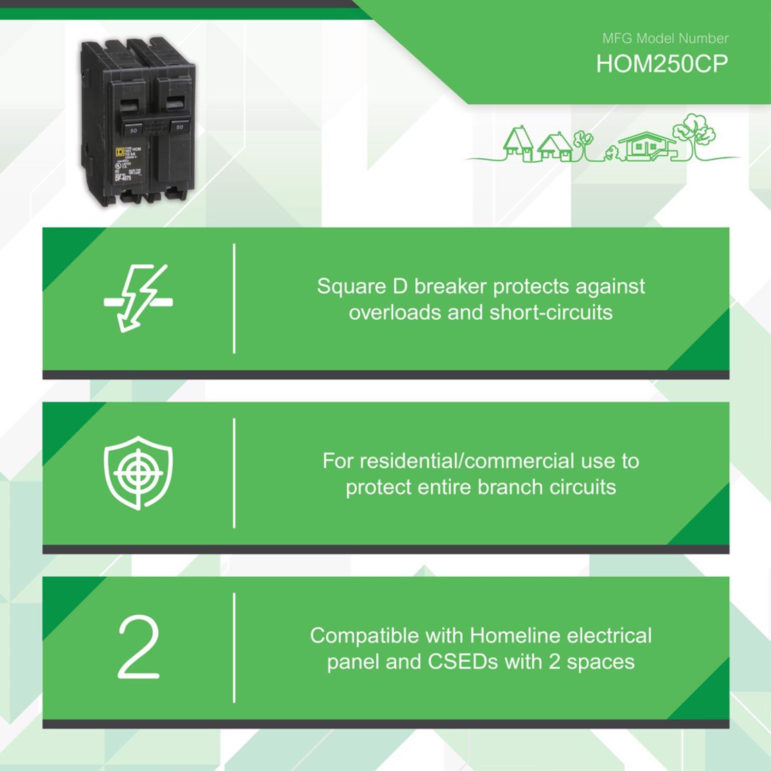 Square D HomeLine 50 amps Plug In 2-Pole Circuit Breaker