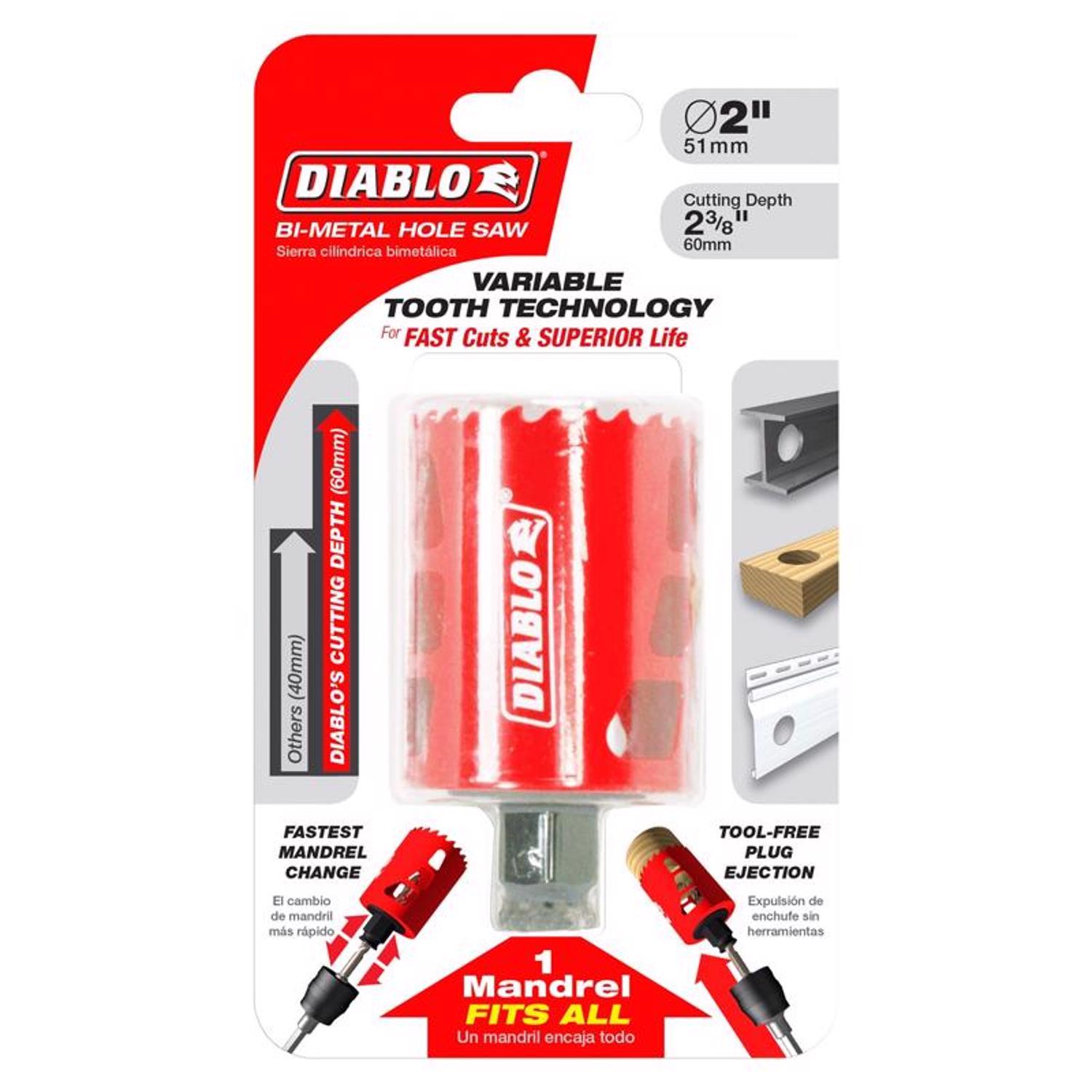 Diablo Snap-Lock Plus 2 in. Bi-Metal 2-3/8 in. L Hole Saw Arbor Included