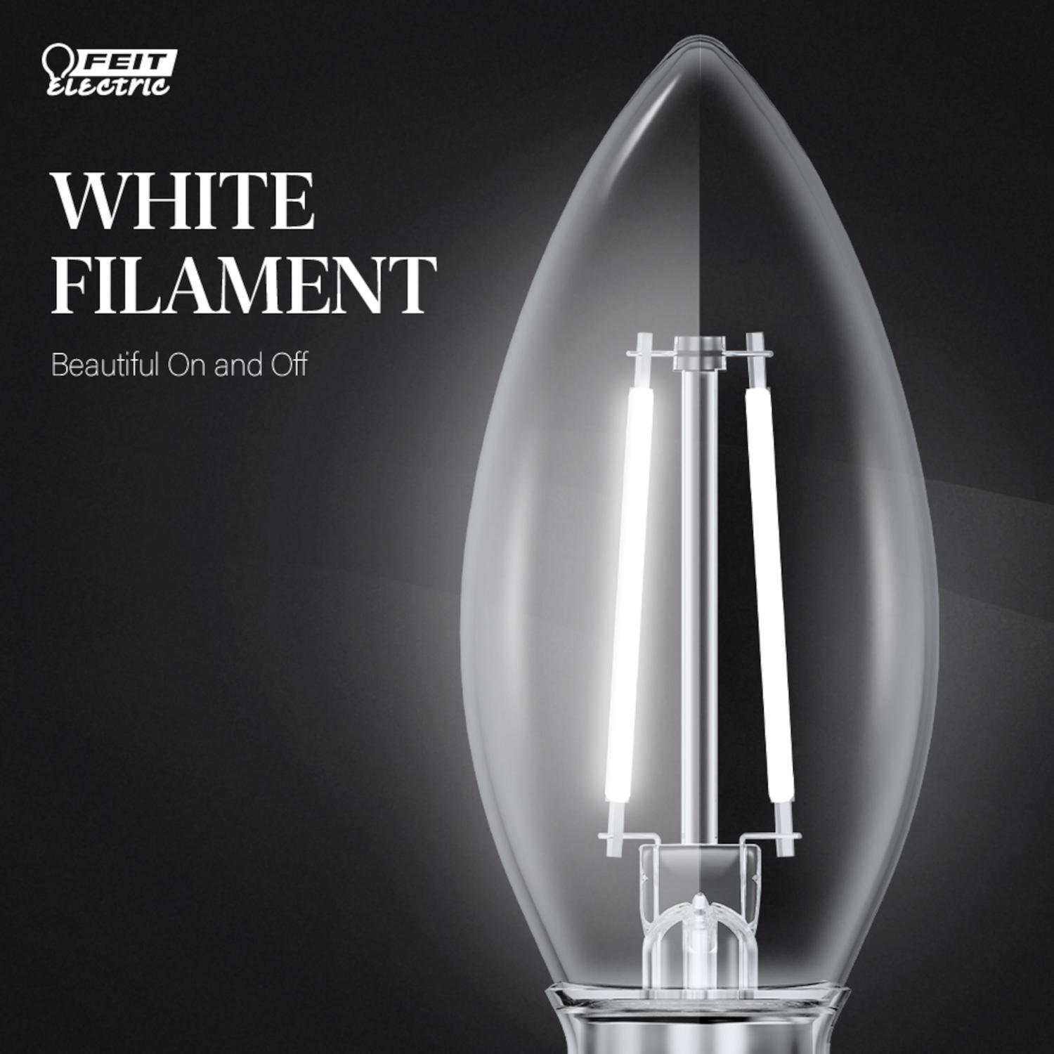 Feit White Filament B10 E12 (Candelabra) Filament LED Bulb Daylight 40 Watt Equivalence 2 pk