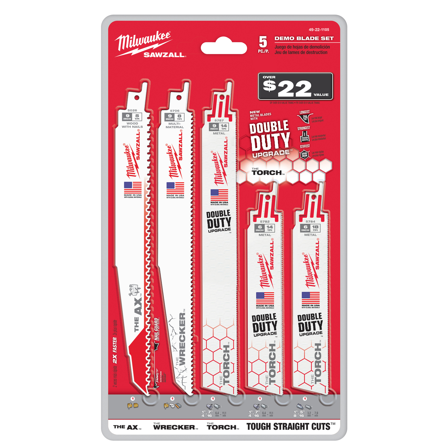 Milwaukee Sawzall 6 and 9 in. Bi-Metal Demolition Blade Set Multi TPI 5 pc