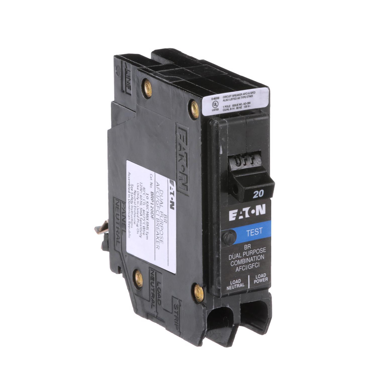 Eaton 20 amps Arc Fault/Ground Fault Single Pole Circuit Breaker