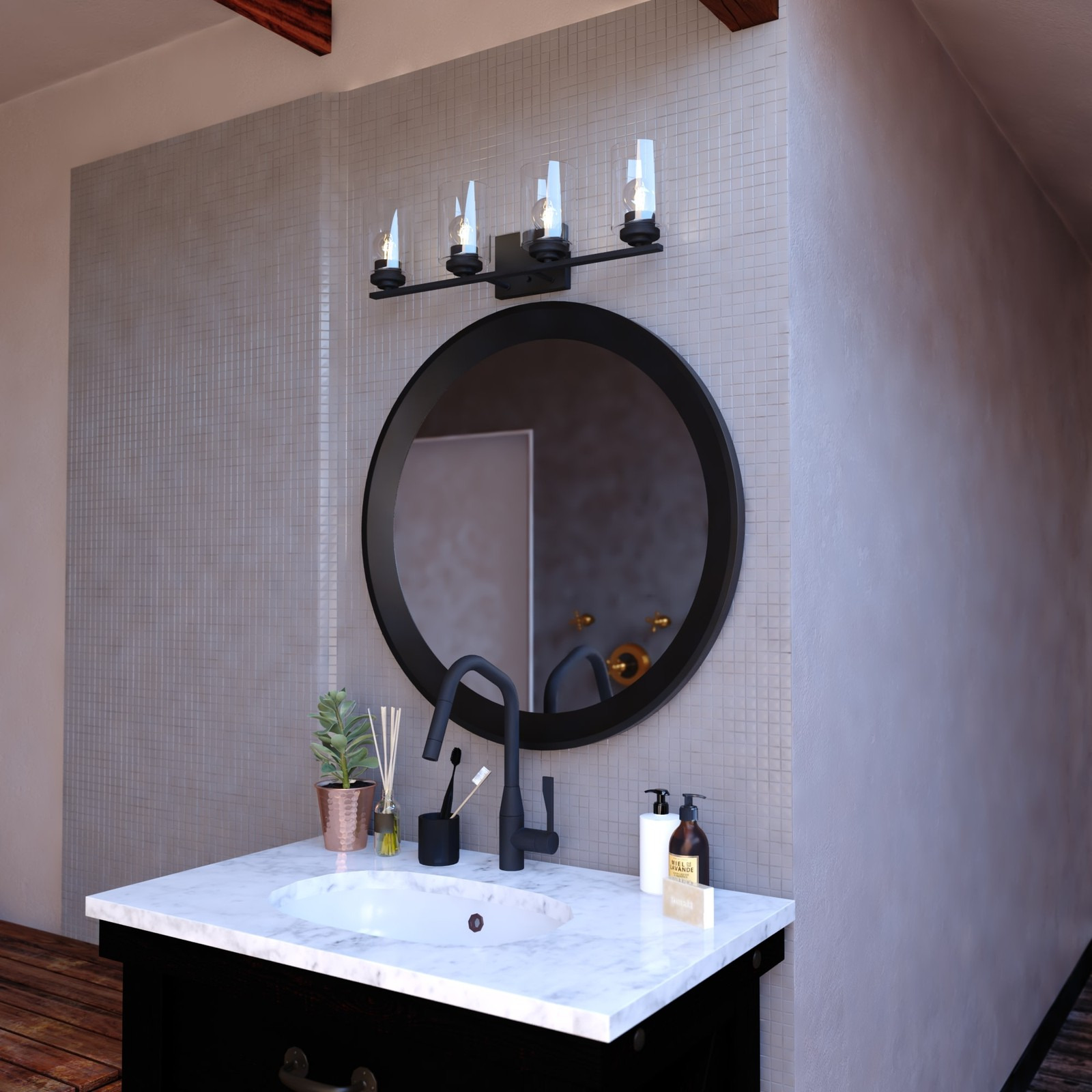 Vaxcel Lighting W0529 Park Ridge 4 Light 28 in.W Vanity Light - Black