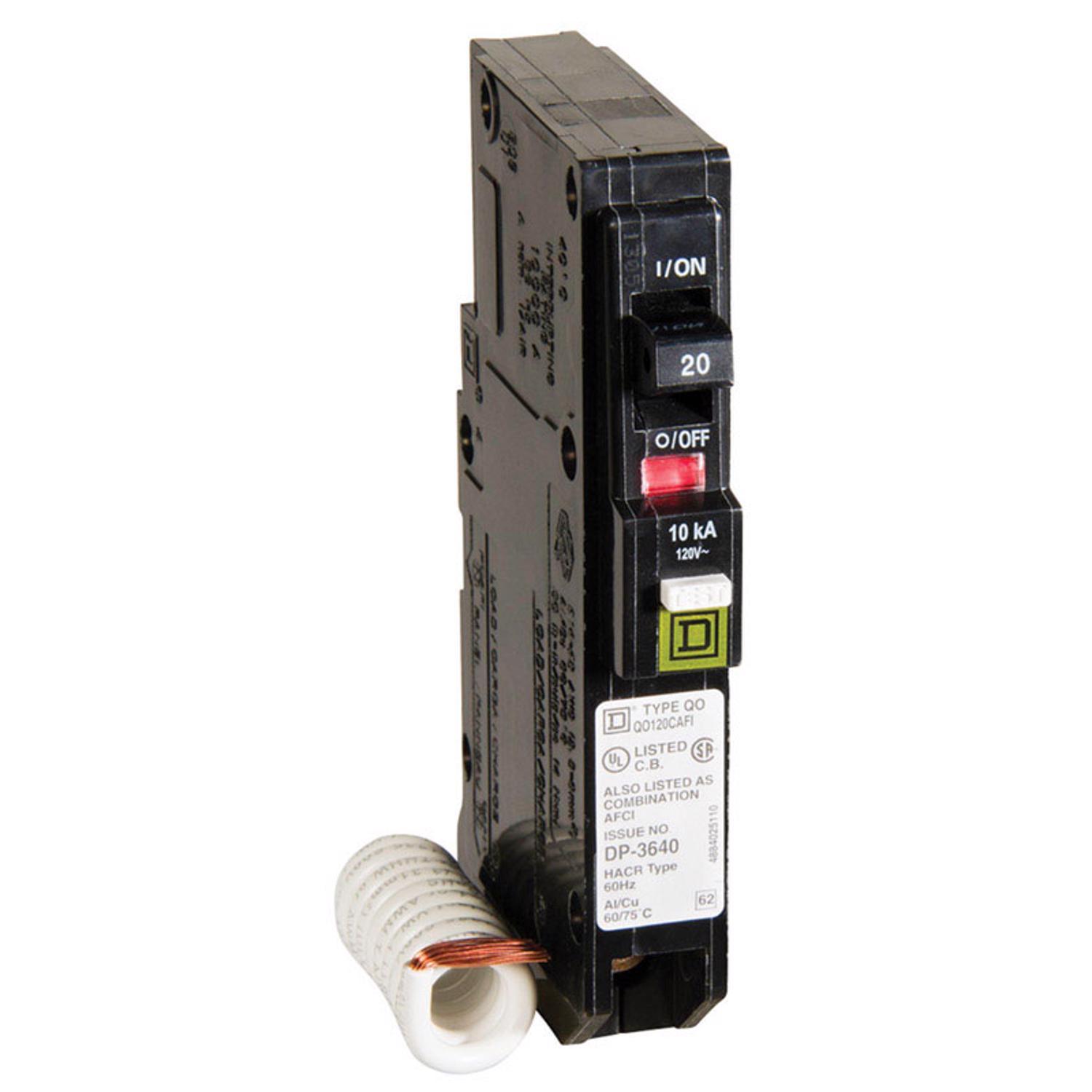 Square D QO 20 amps Arc Fault/Plug In Single Pole Circuit Breaker