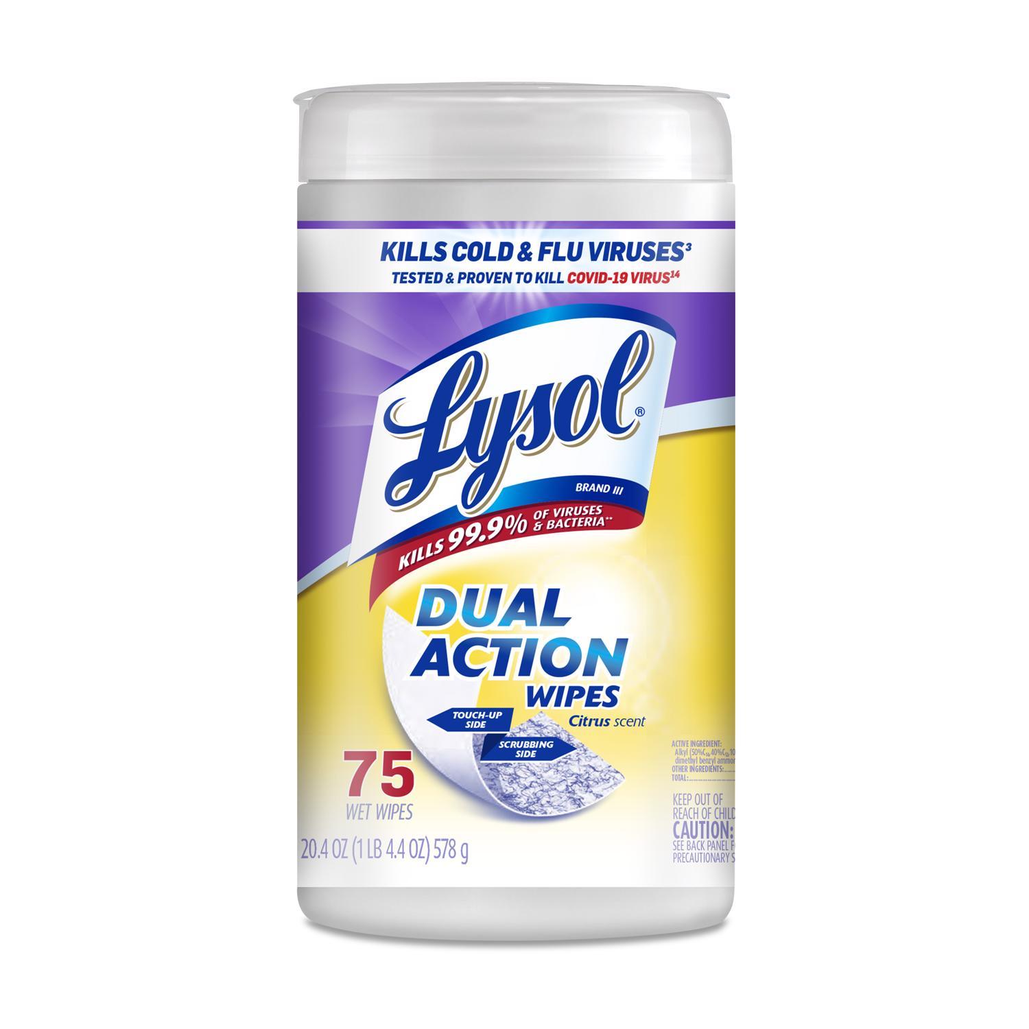 Lysol Dual Action Fiber Weave Antibacterial Wipes 75 pk