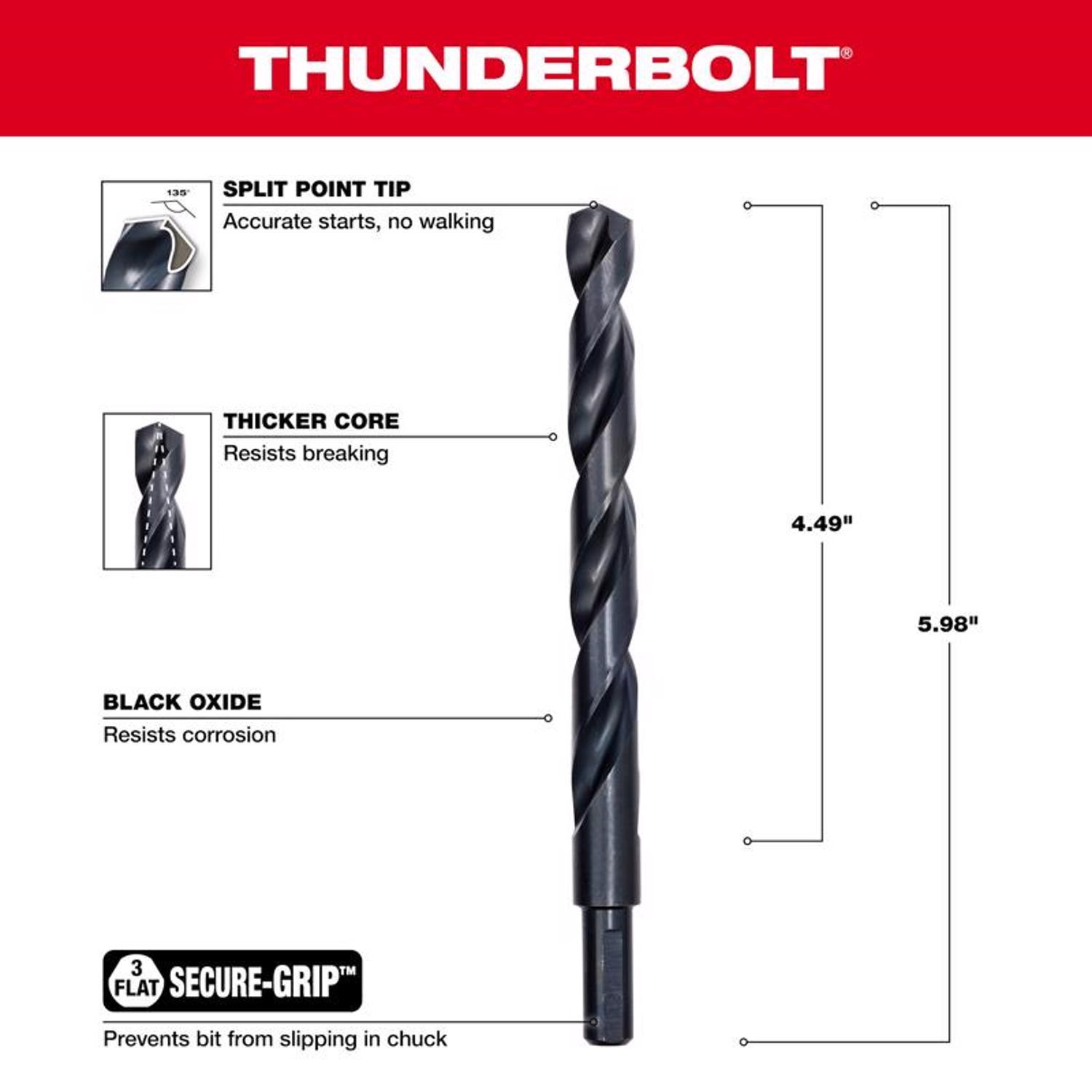 Milwaukee Thunderbolt 1/2 in. X 6 in. L Black Oxide Drill Bit 3-Flat Shank 1 pc