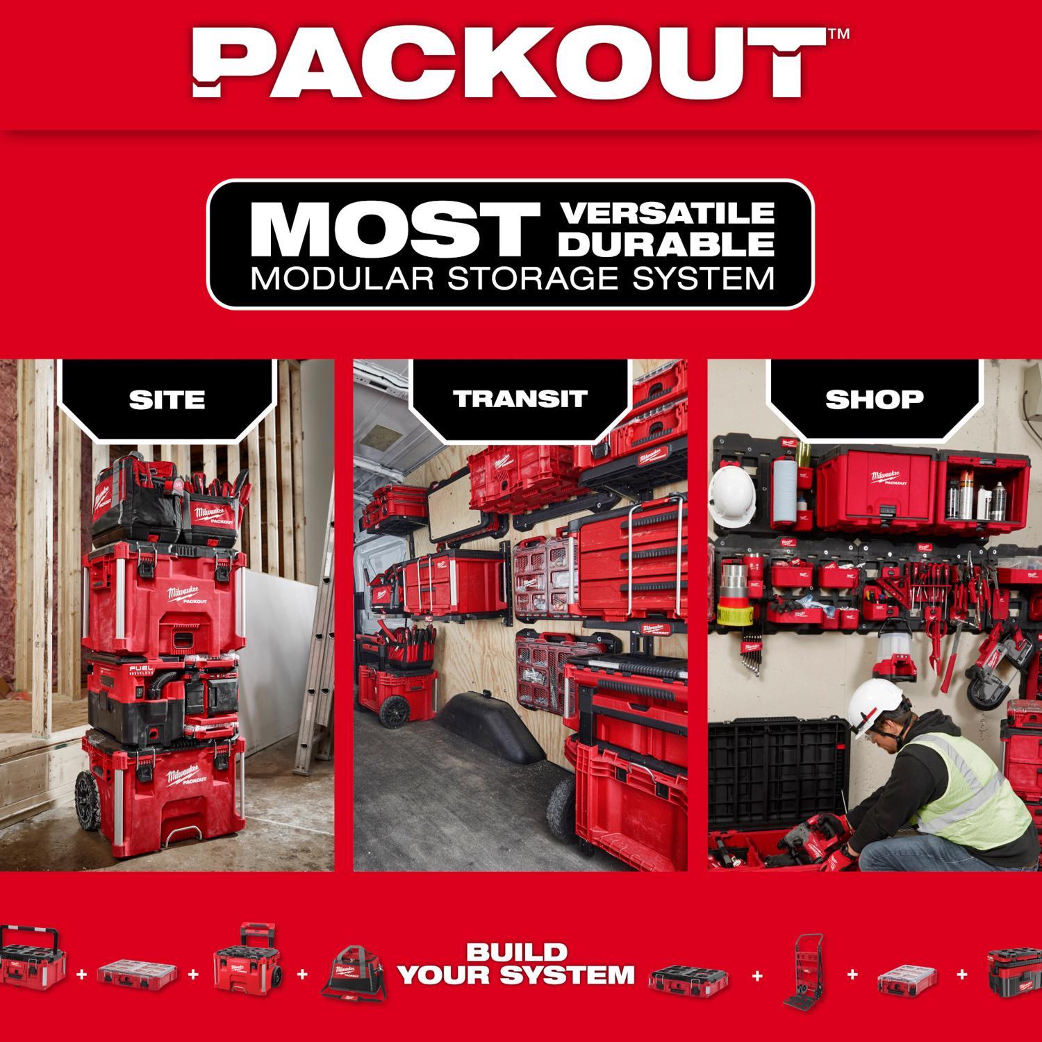 Milwaukee PACKOUT SHOP STORAGE Garage Organizer Tool Storage Bin Red