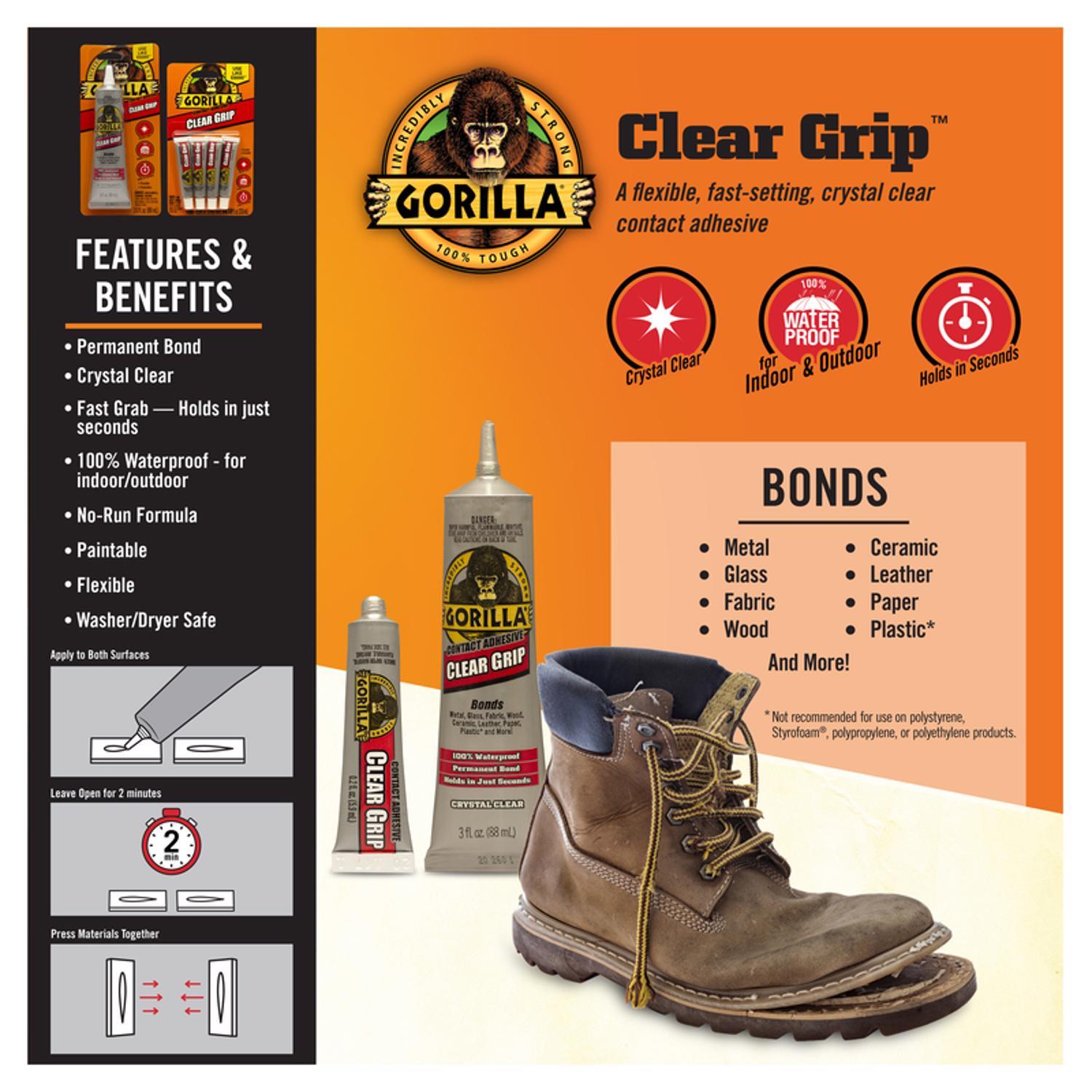 Gorilla Clear Grip High Strength Clear Contact Adhesive 4 pk