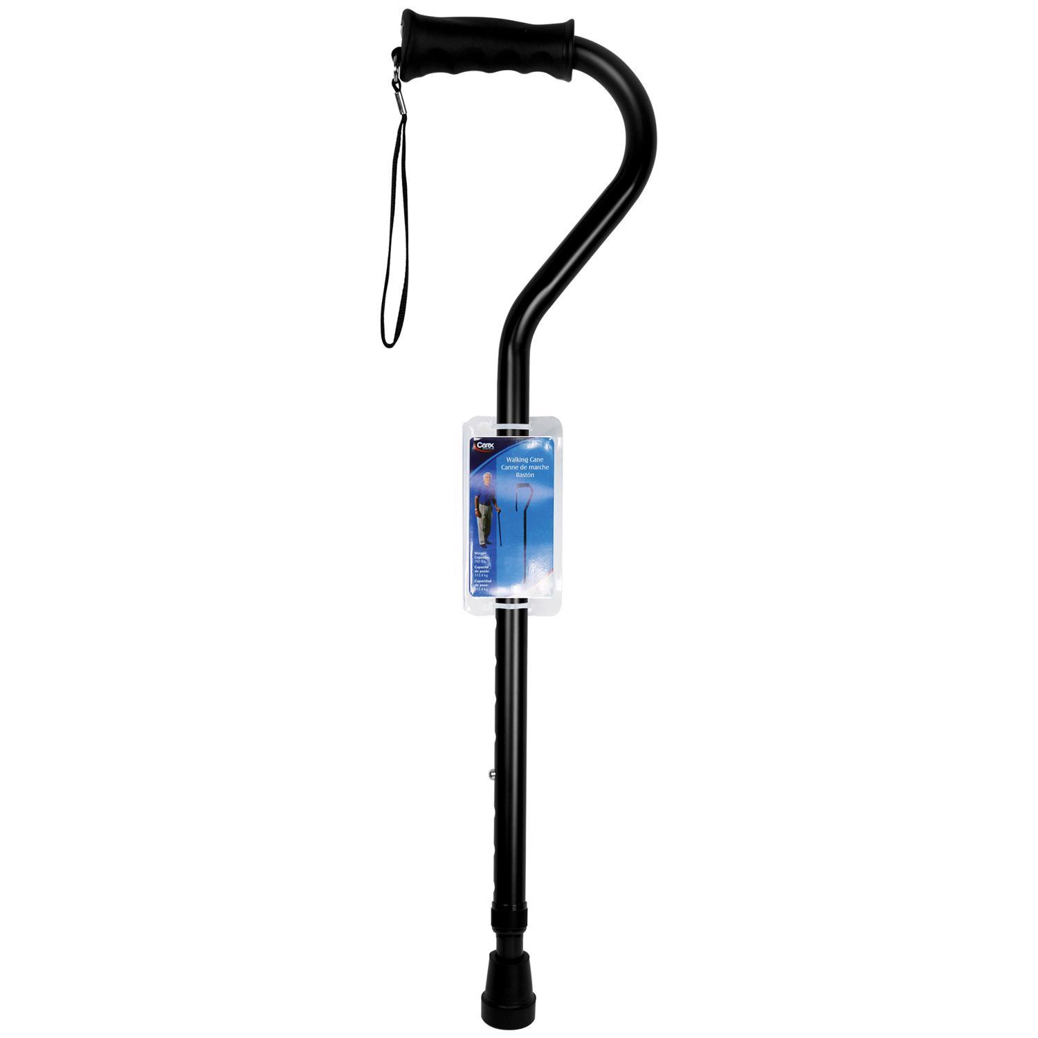 Carex Health Brands Black Offset Walking Cane w/Strap Aluminum/Plastic 39.5 in. H X 6.8 in. L