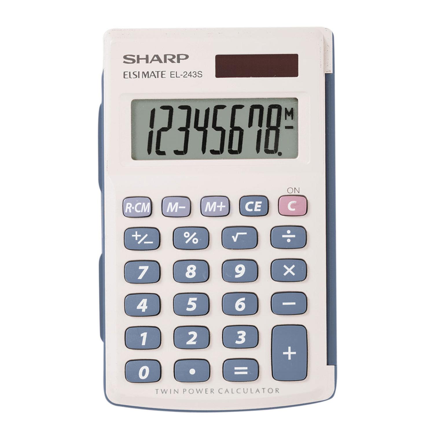 Sharp Blue/Gray 8 Digit Solar Powered Pocket Calculator