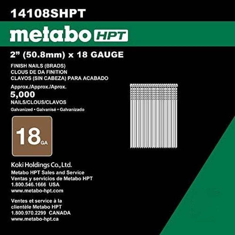 Metabo HPT Brad Nails, 2in. x 18 Gauge, Electro Galvanized, 5000 Count