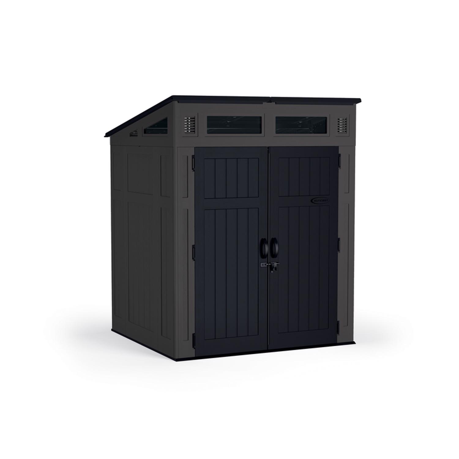 Suncast Modernist 6 ft. x 5 ft. Plastic Vertical Storage Shed with Floor Kit Gray