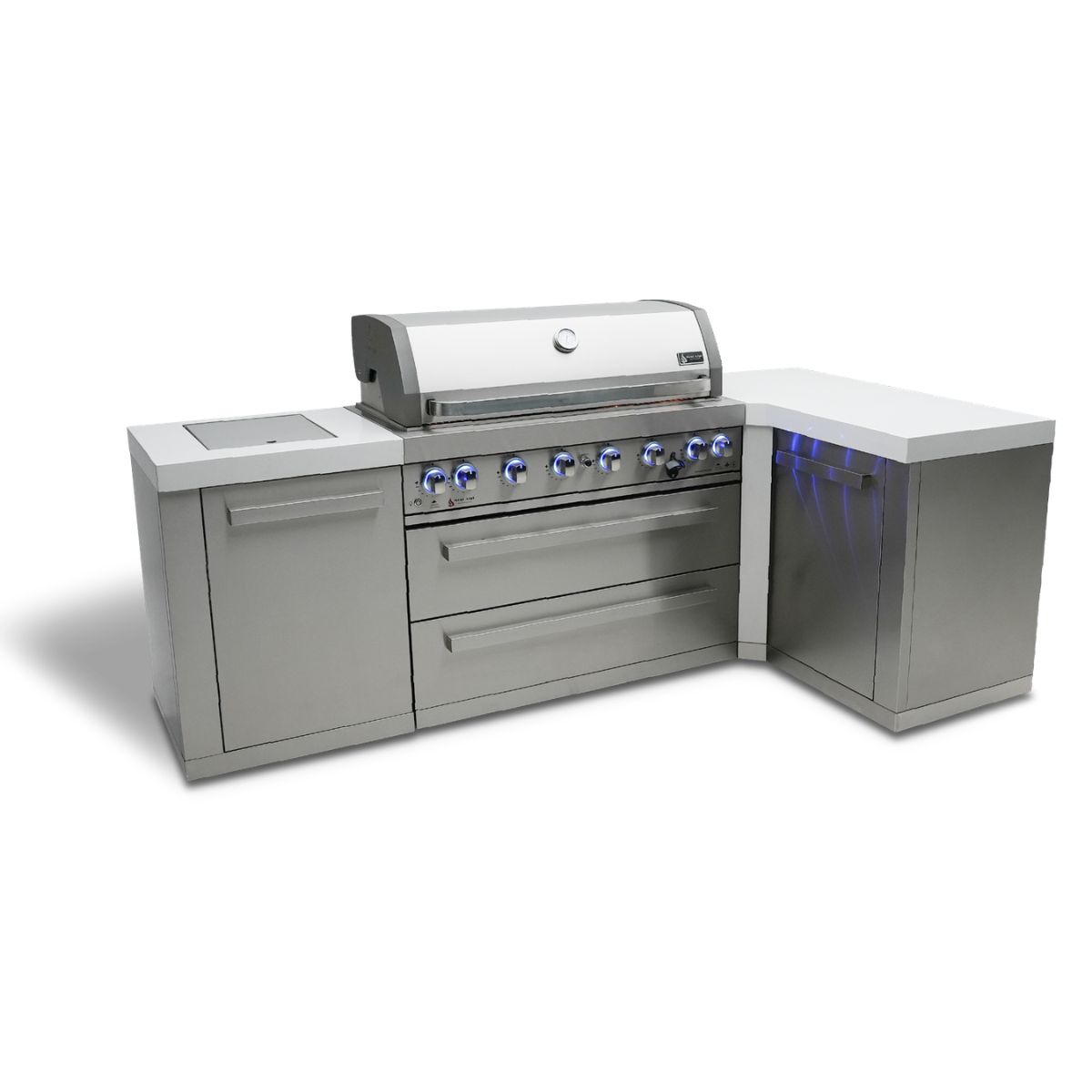 Mont Alpi 6-burner island with a 90-degree corner